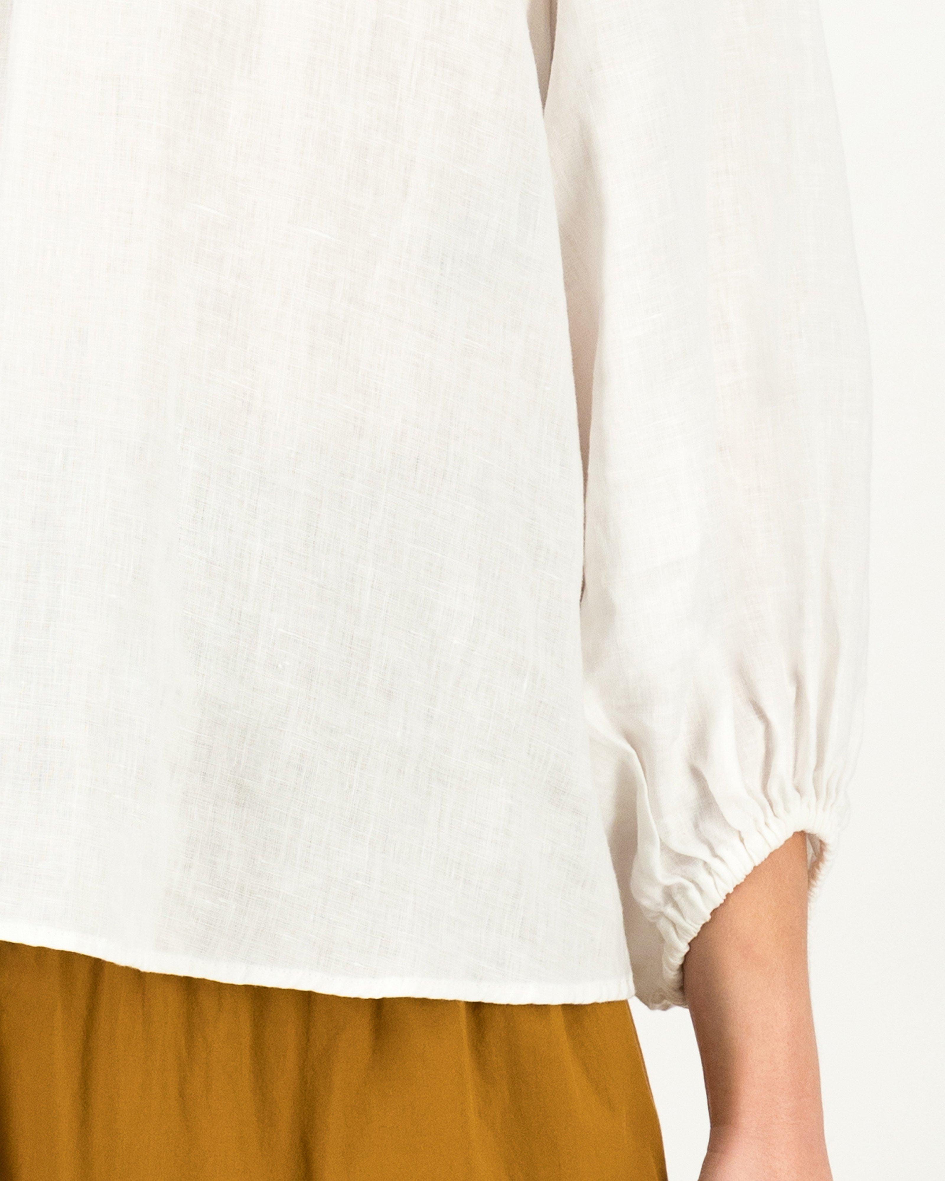 Misty Linen Popover Top -  White