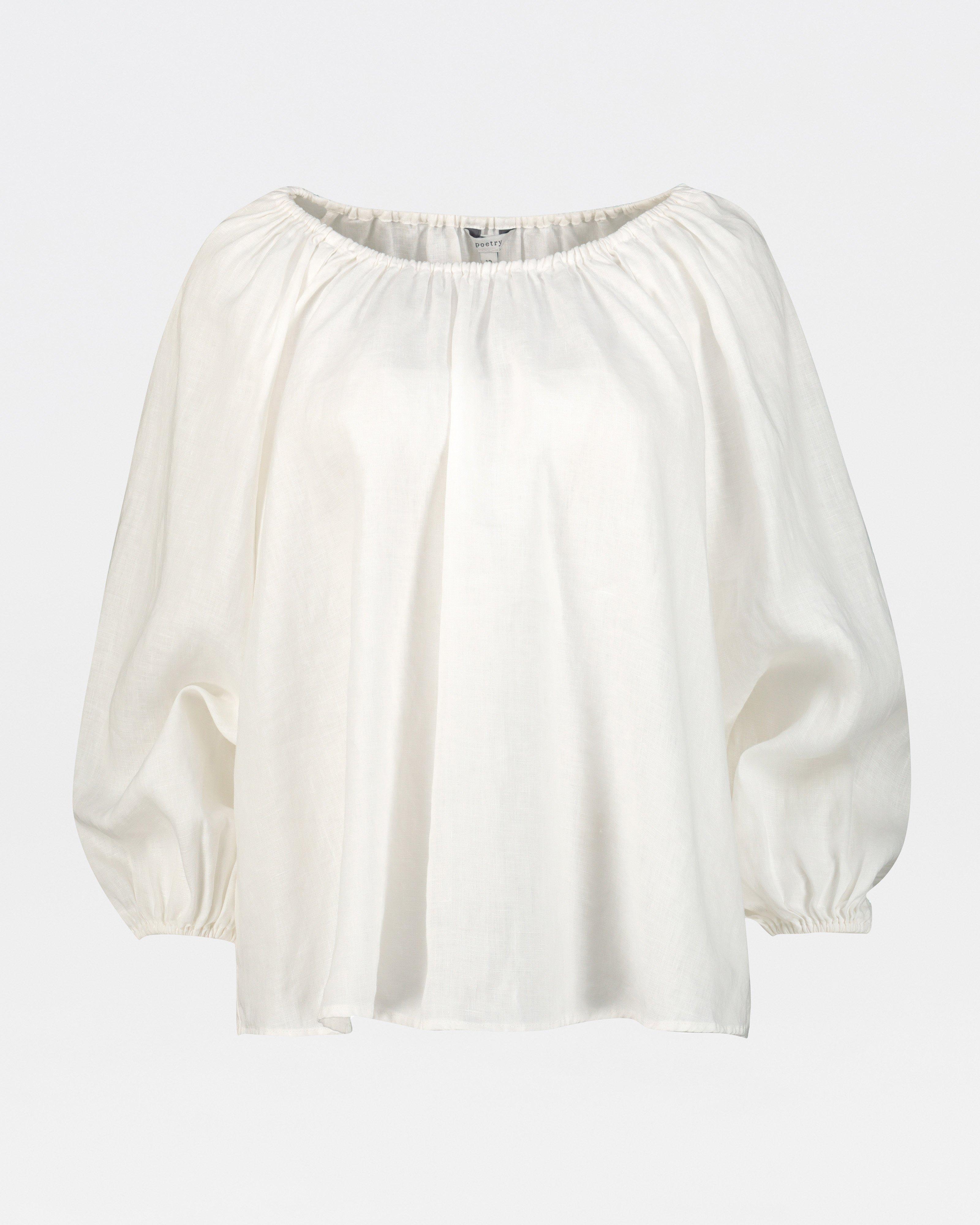 Misty Linen Popover Top -  White