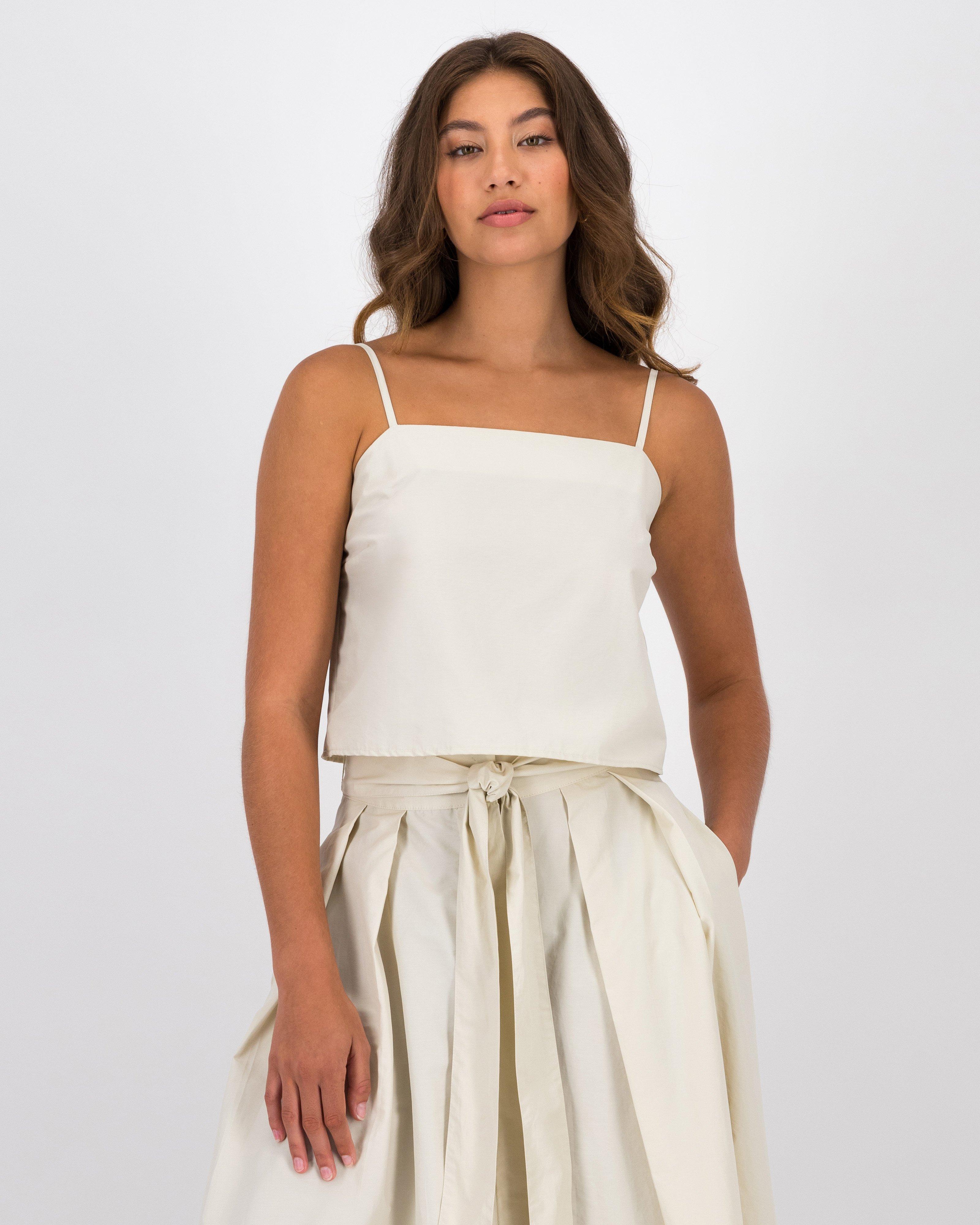 Ivanka Viscose Taffeta Top -  Stone