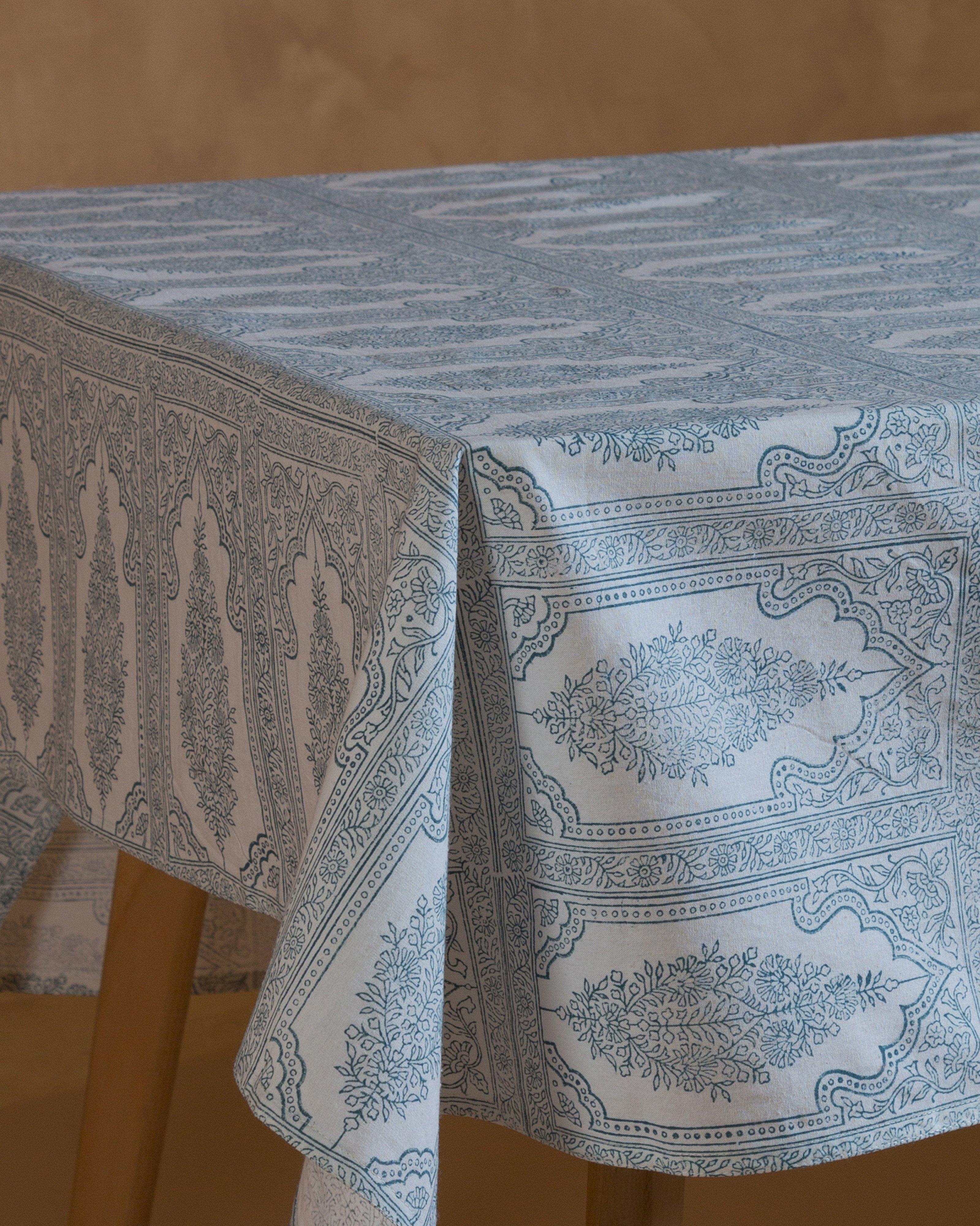 Lanna Block Print Tablecloth -  Blue