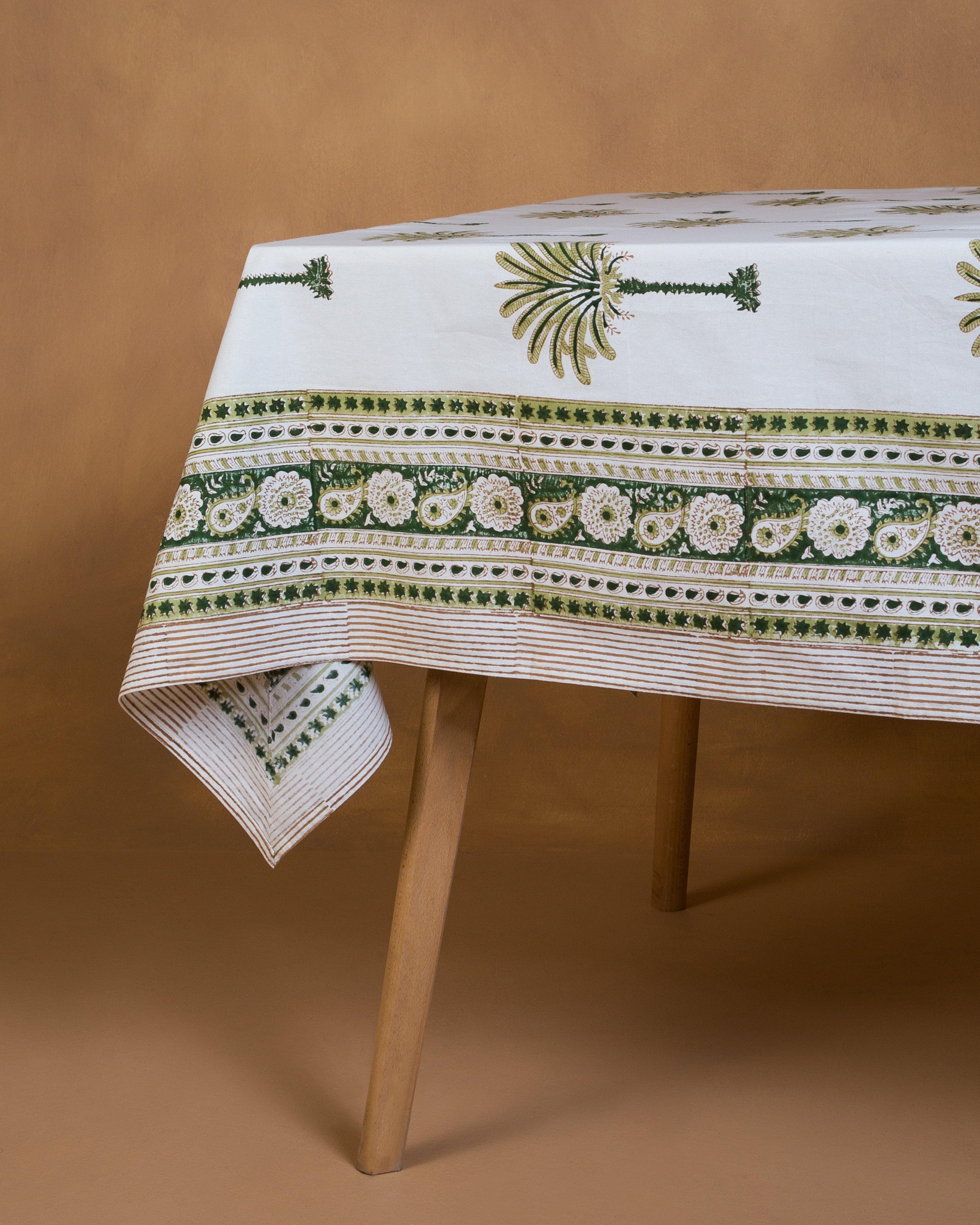 Oasis Block Print Tablecloth -  Green