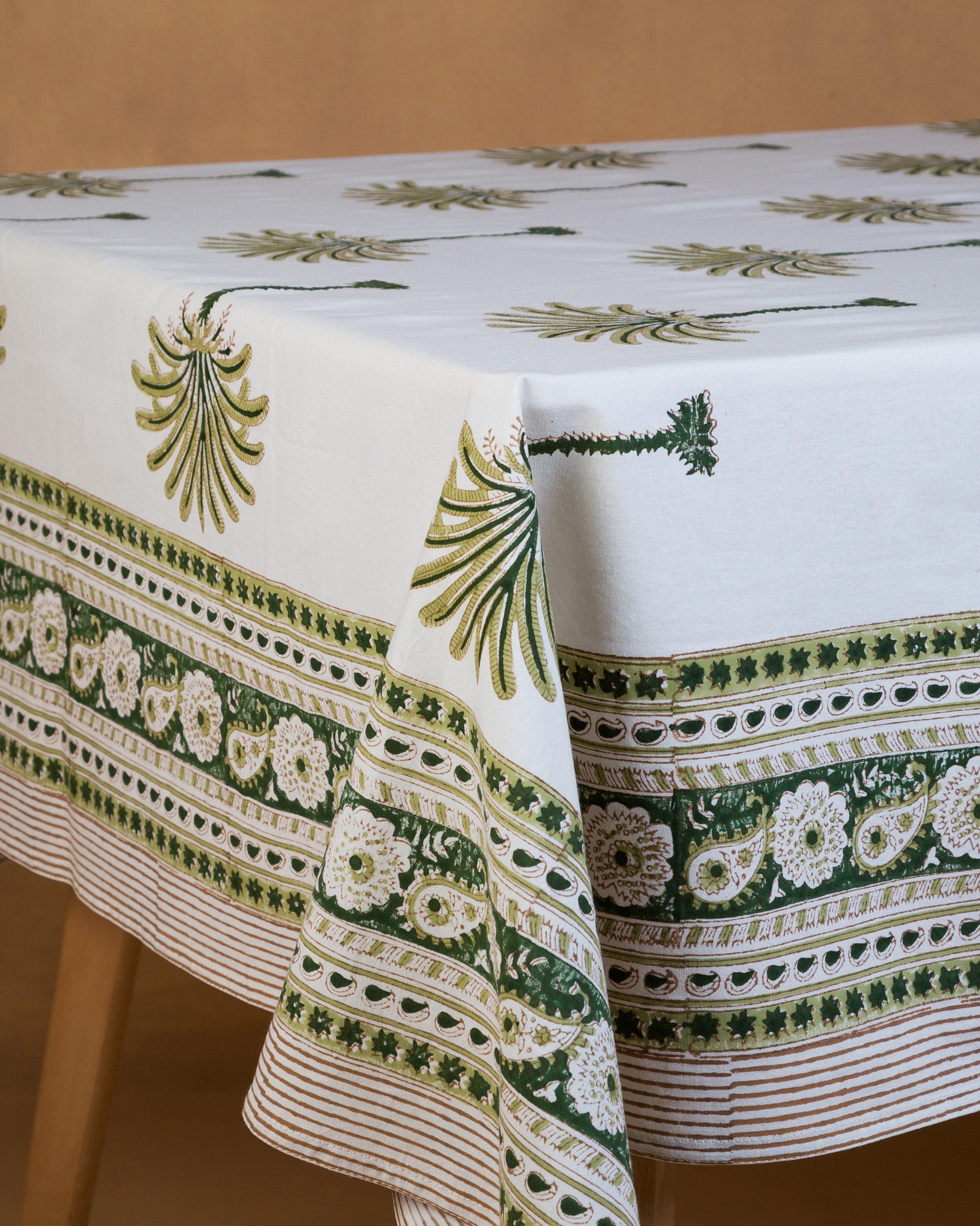 Oasis Block Print Tablecloth -  Green