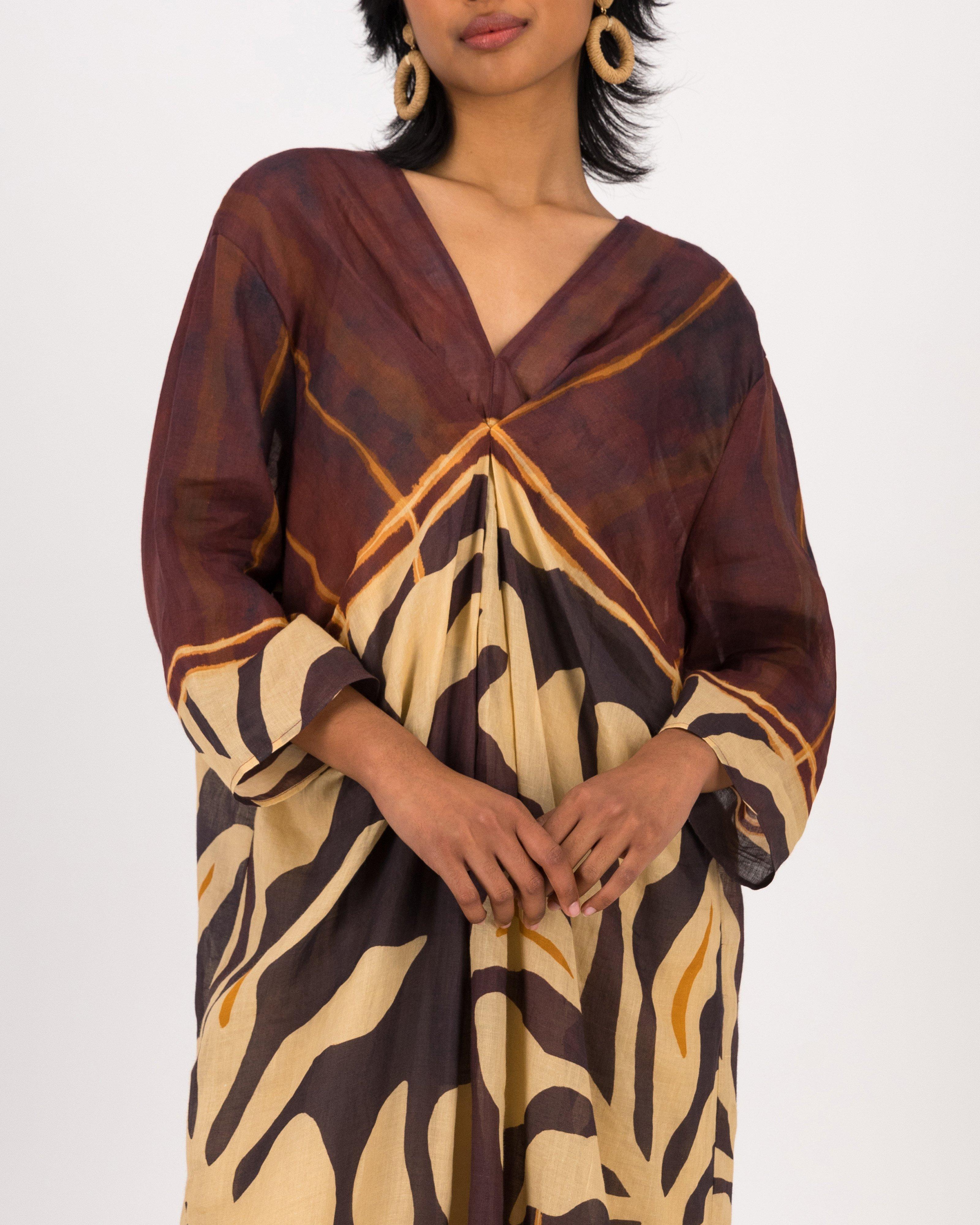 Adele Kaftan Dress -  Brown