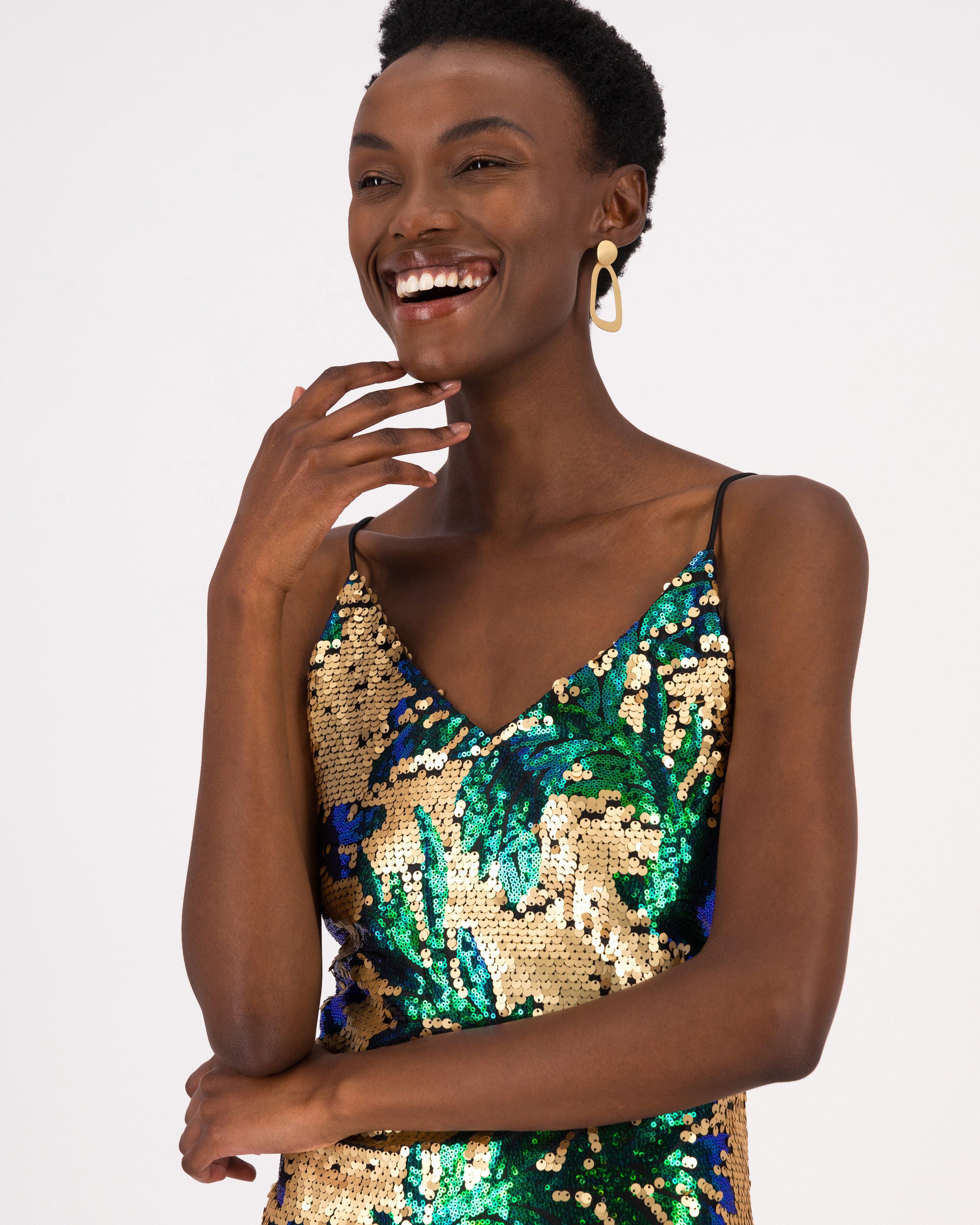 Aria Sequins Slip Dress -  Gold
