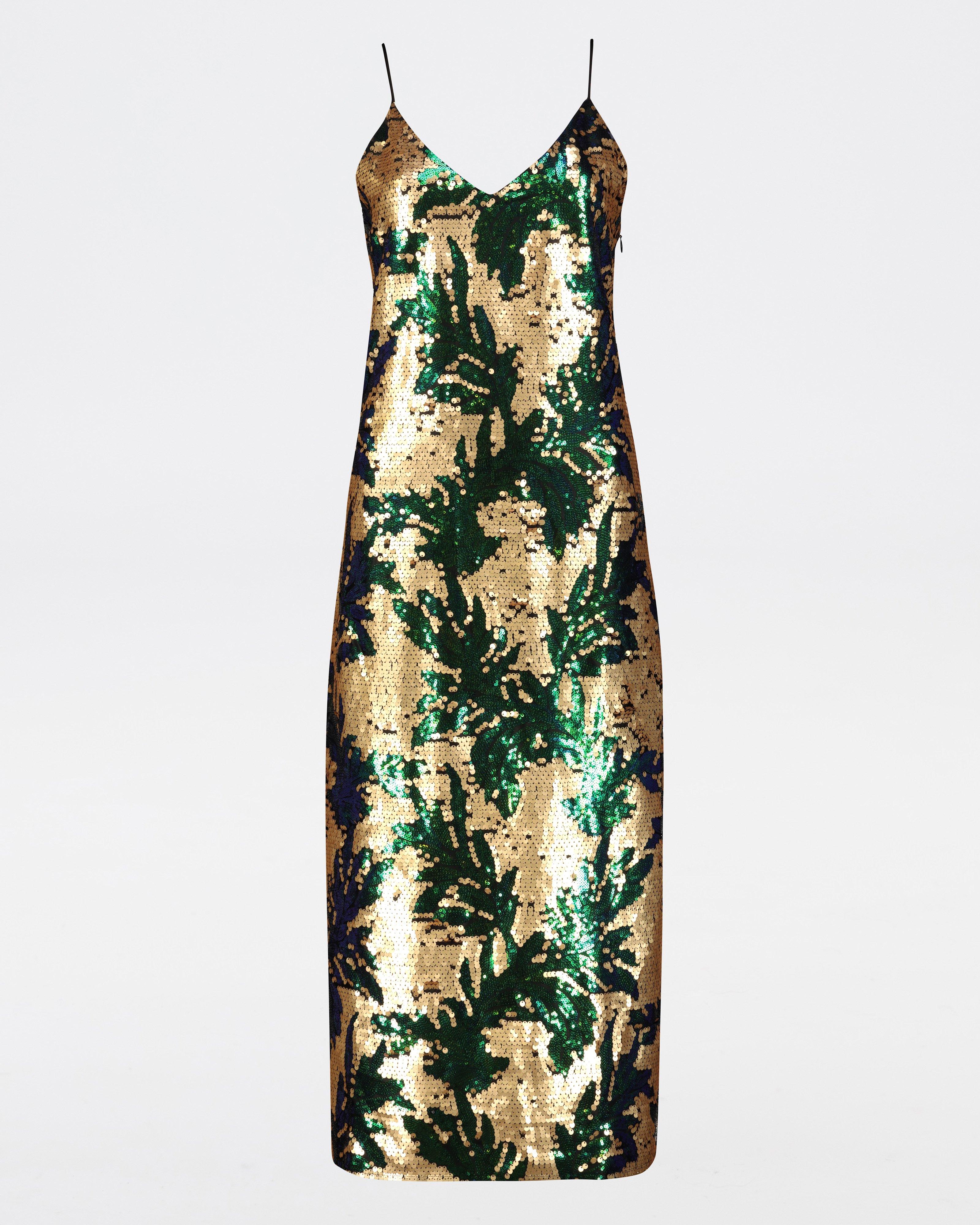 Aria Sequins Slip Dress -  Gold