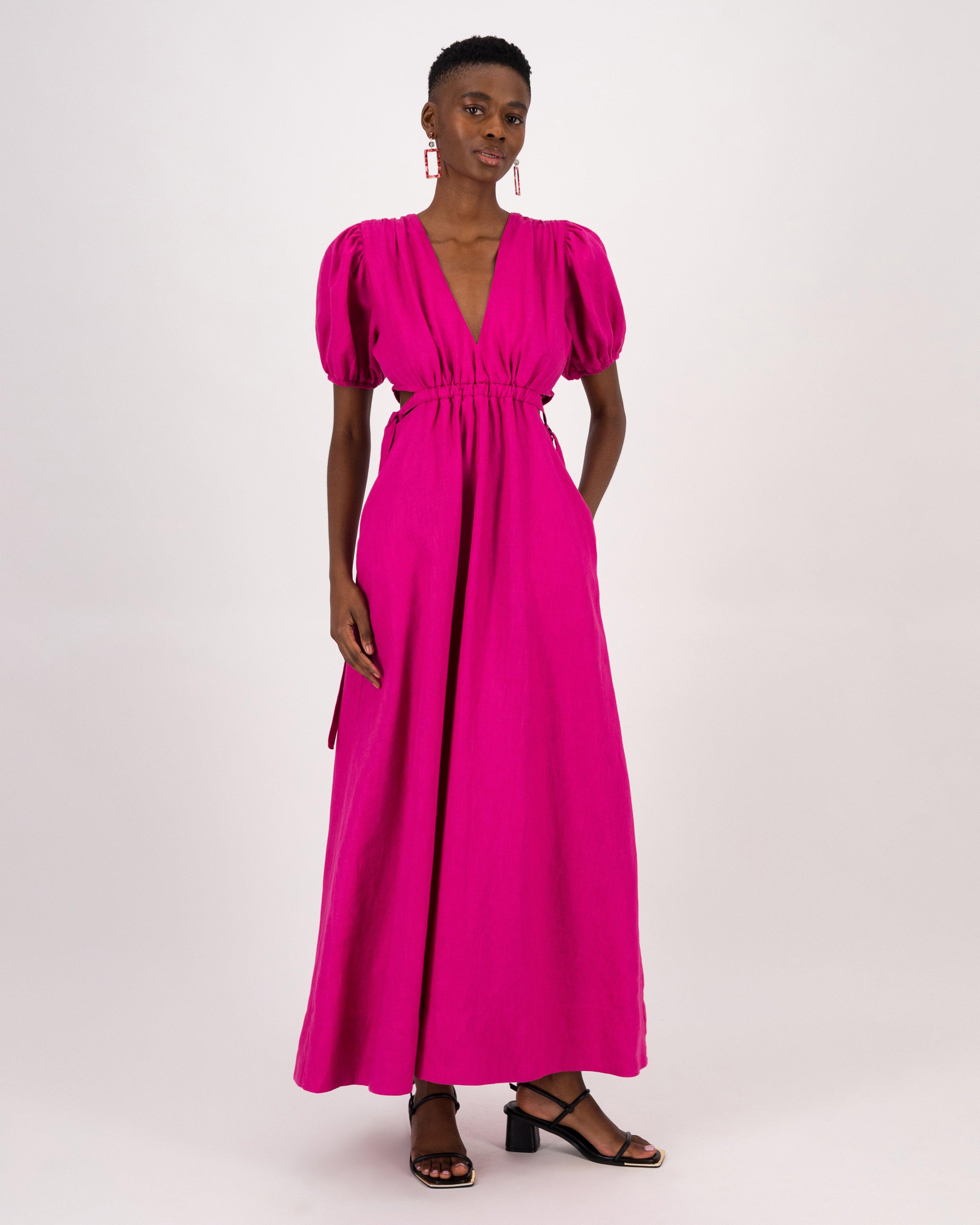 Hot pink maxi dress hotsell with sleeves