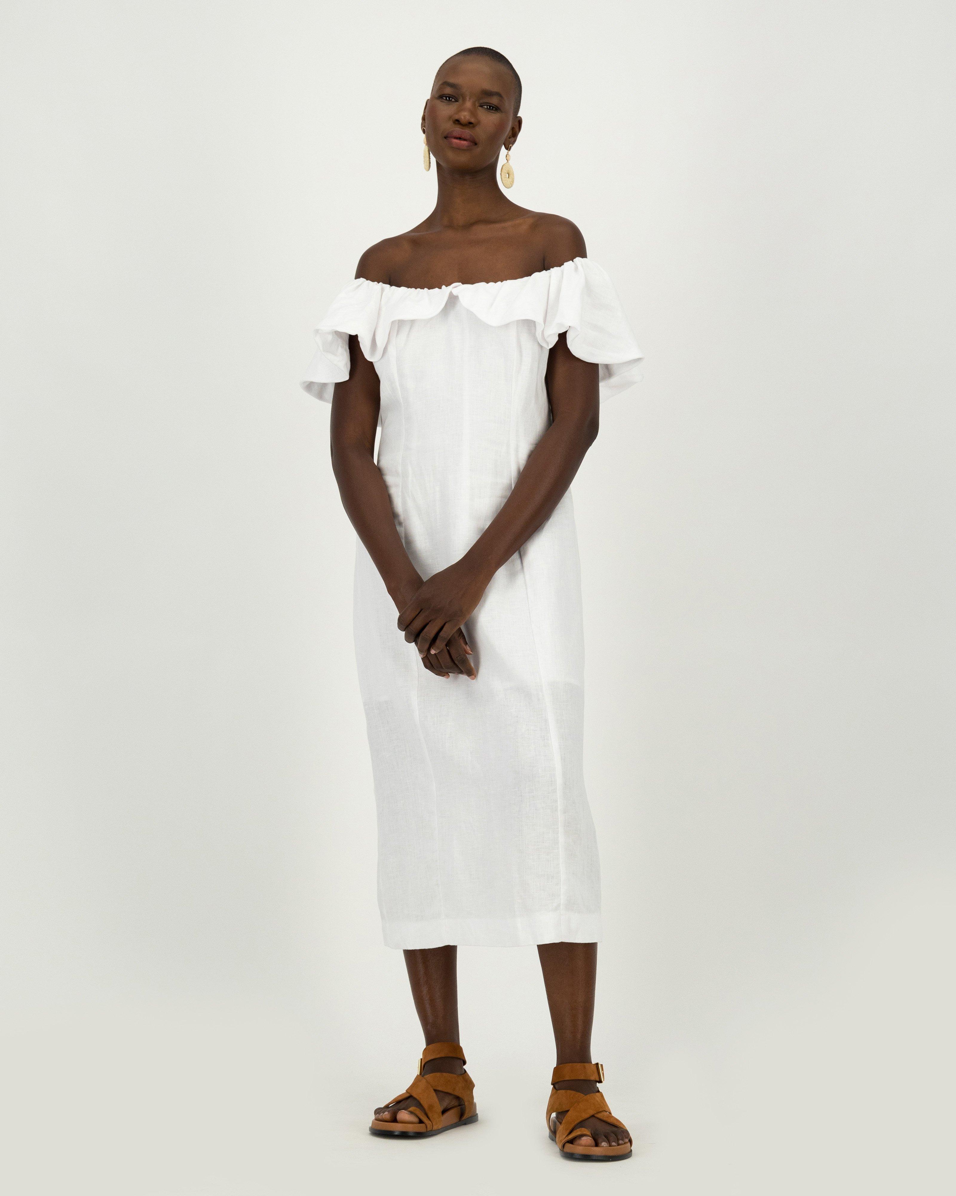 Myra Linen Dress -  White