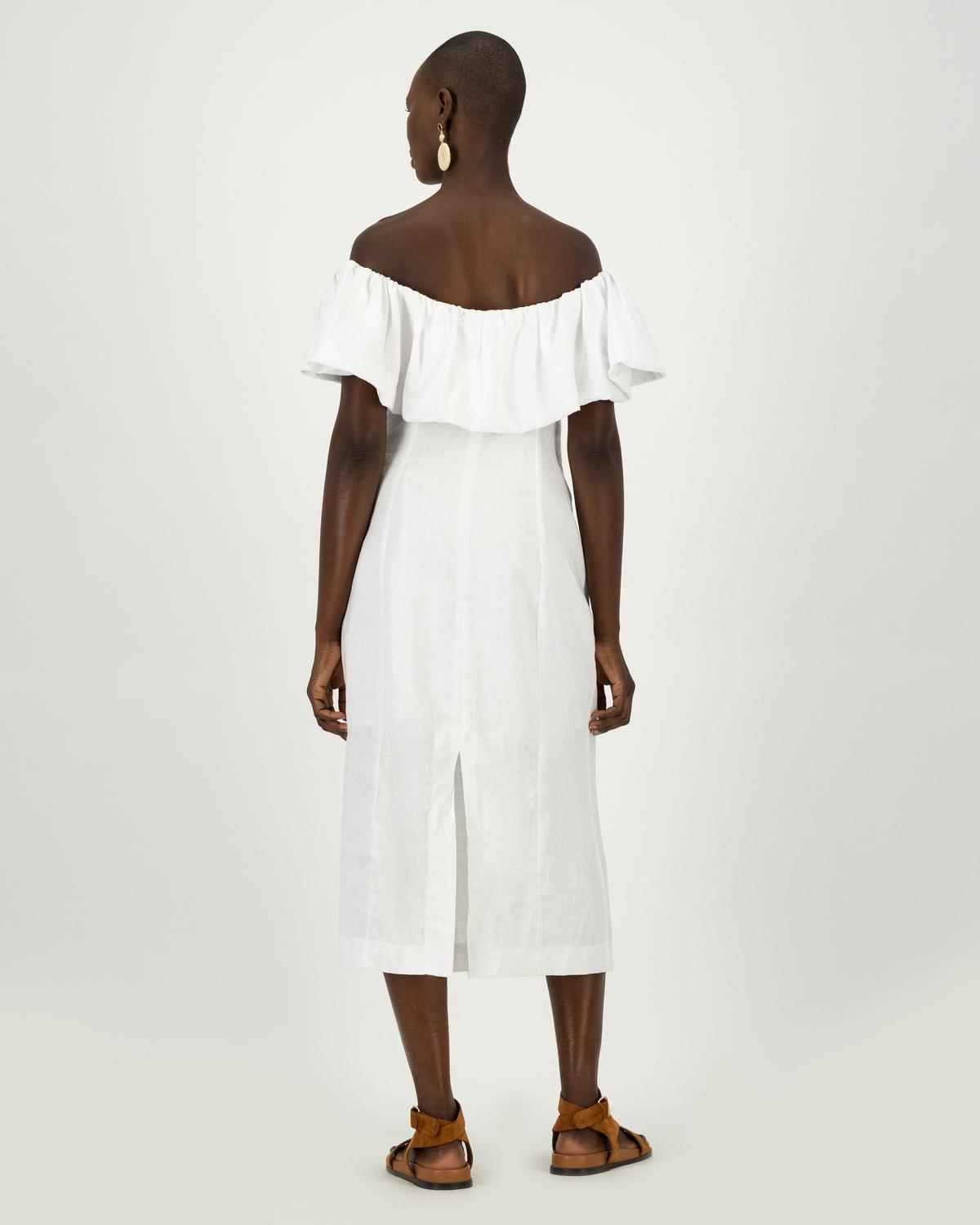 Myra Linen Dress -  White