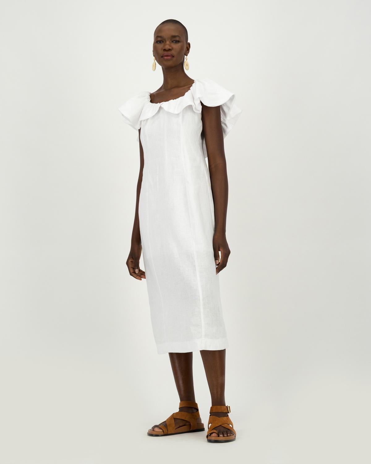 Myra Linen Dress -  White