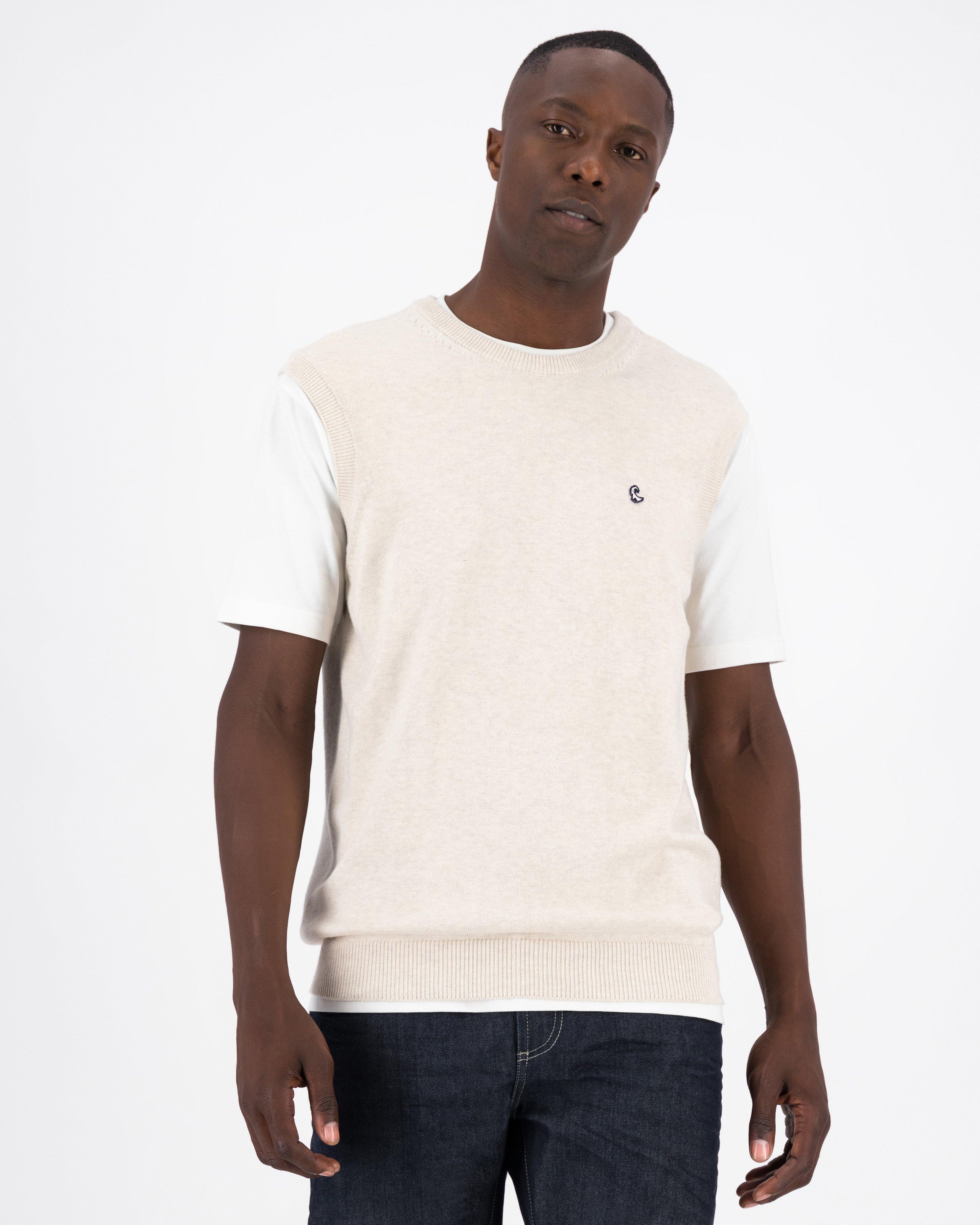 Men’s Jeff Sleeveless Crew Neck Knit -  Milk