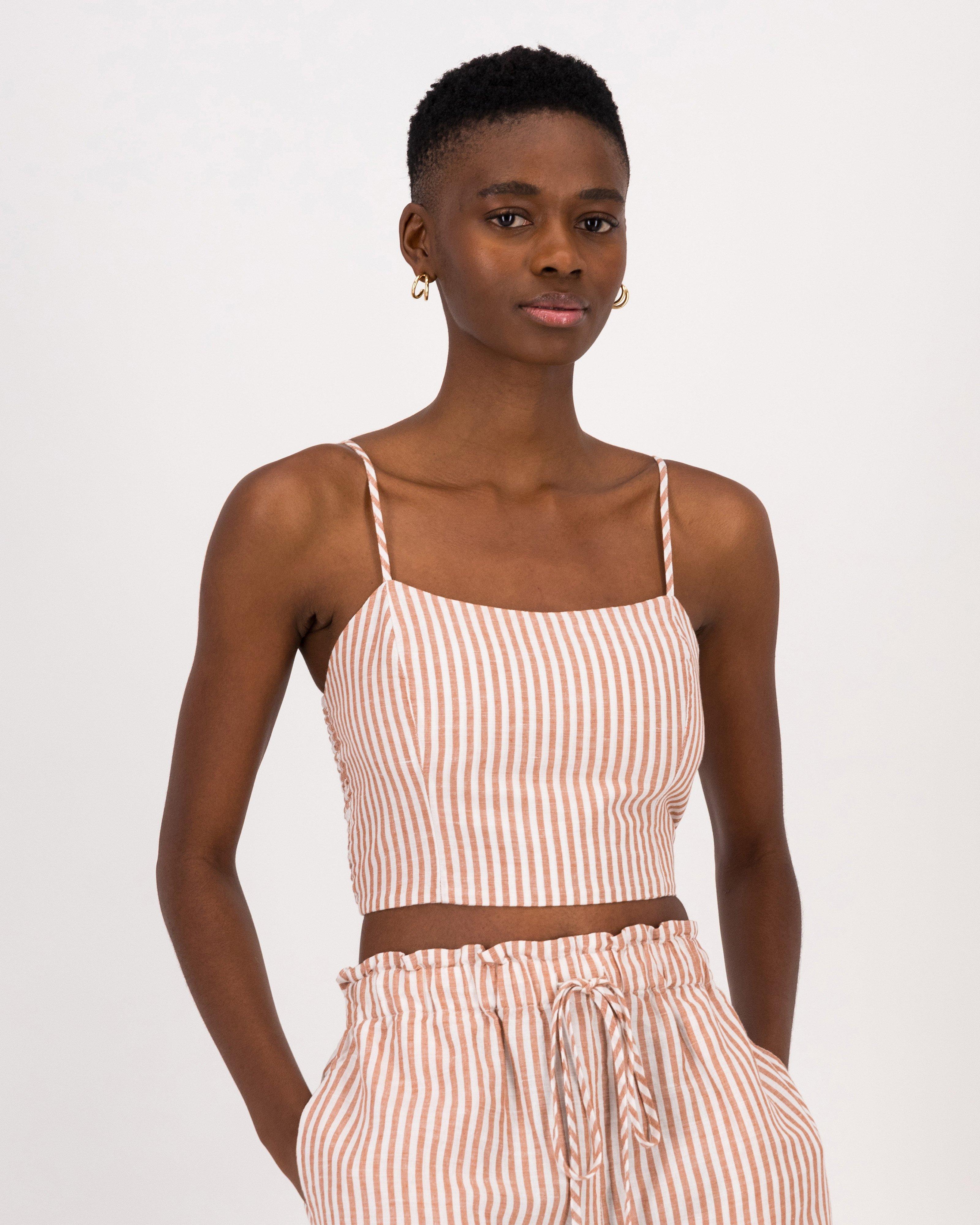 Maja Stripe Crop Top -  Brown