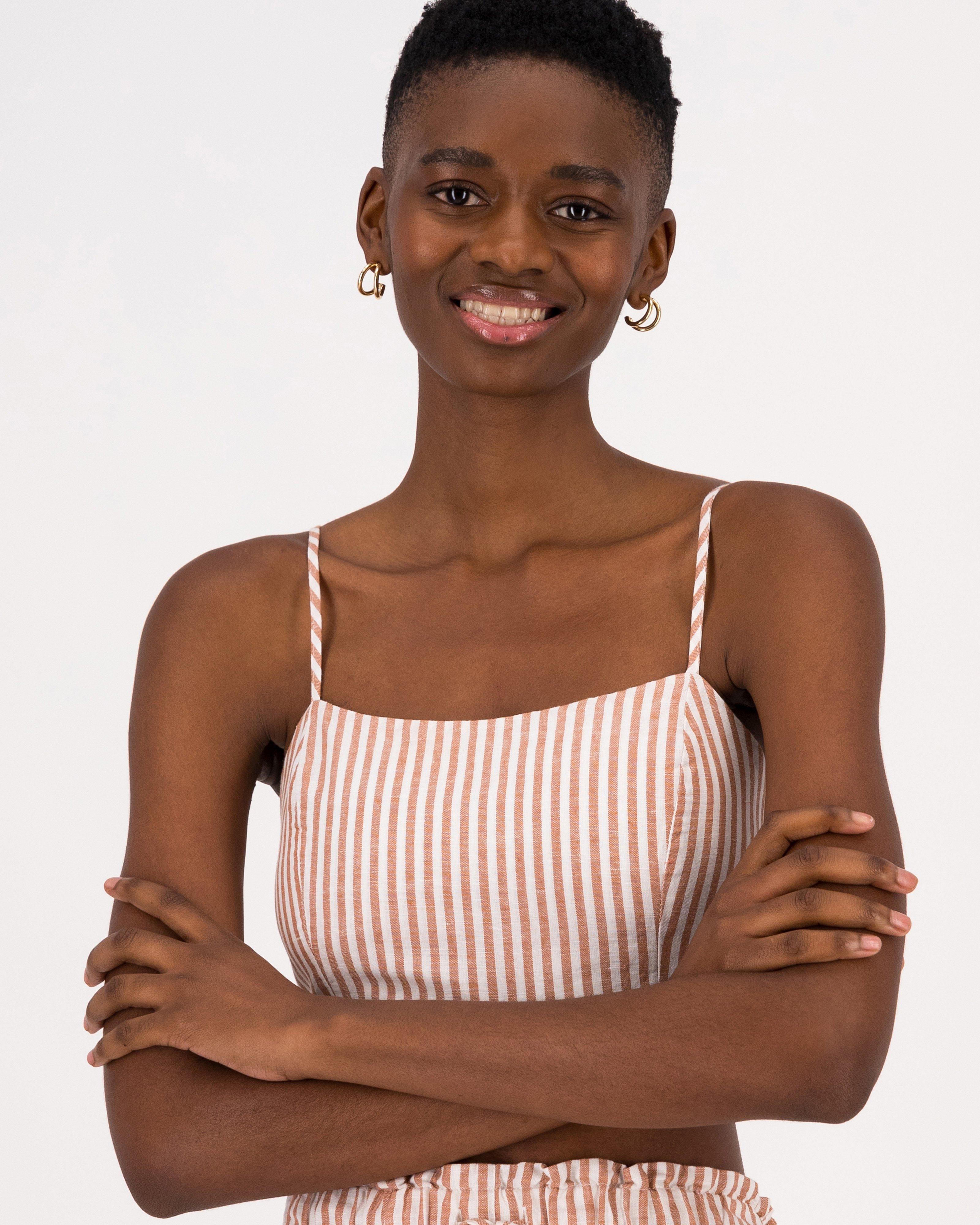 Maja Stripe Crop Top -  Brown