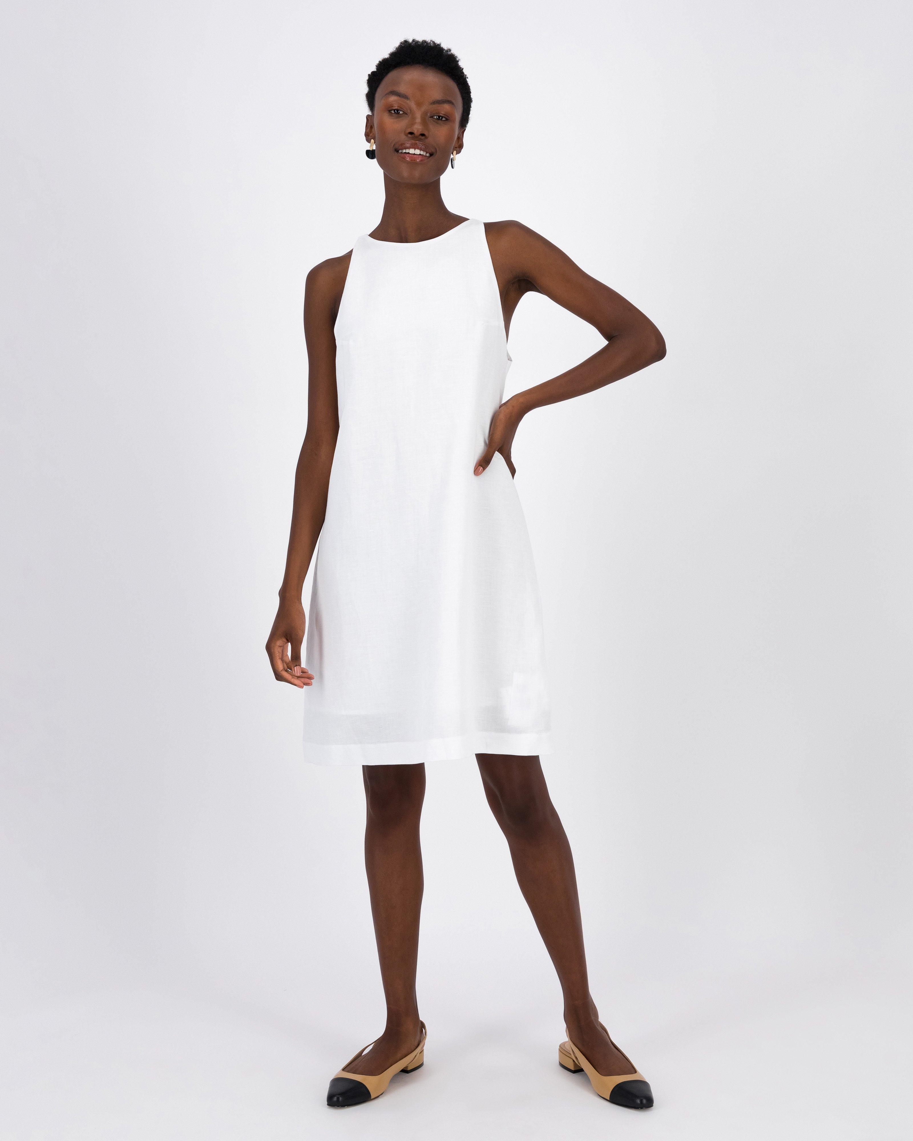 White sleeveless shift store dress