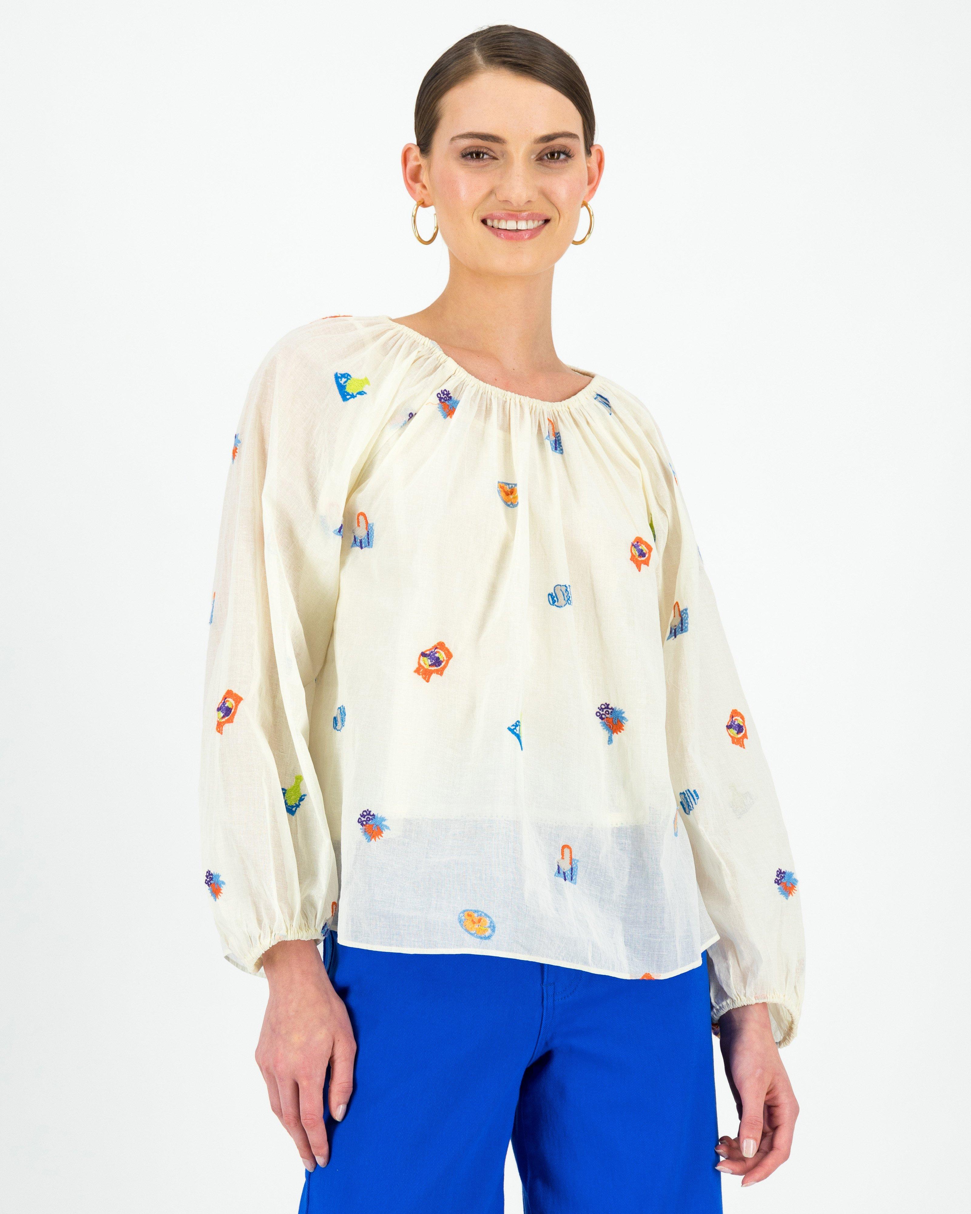 Whitney Organdie Embroidered Blouse -  Milk