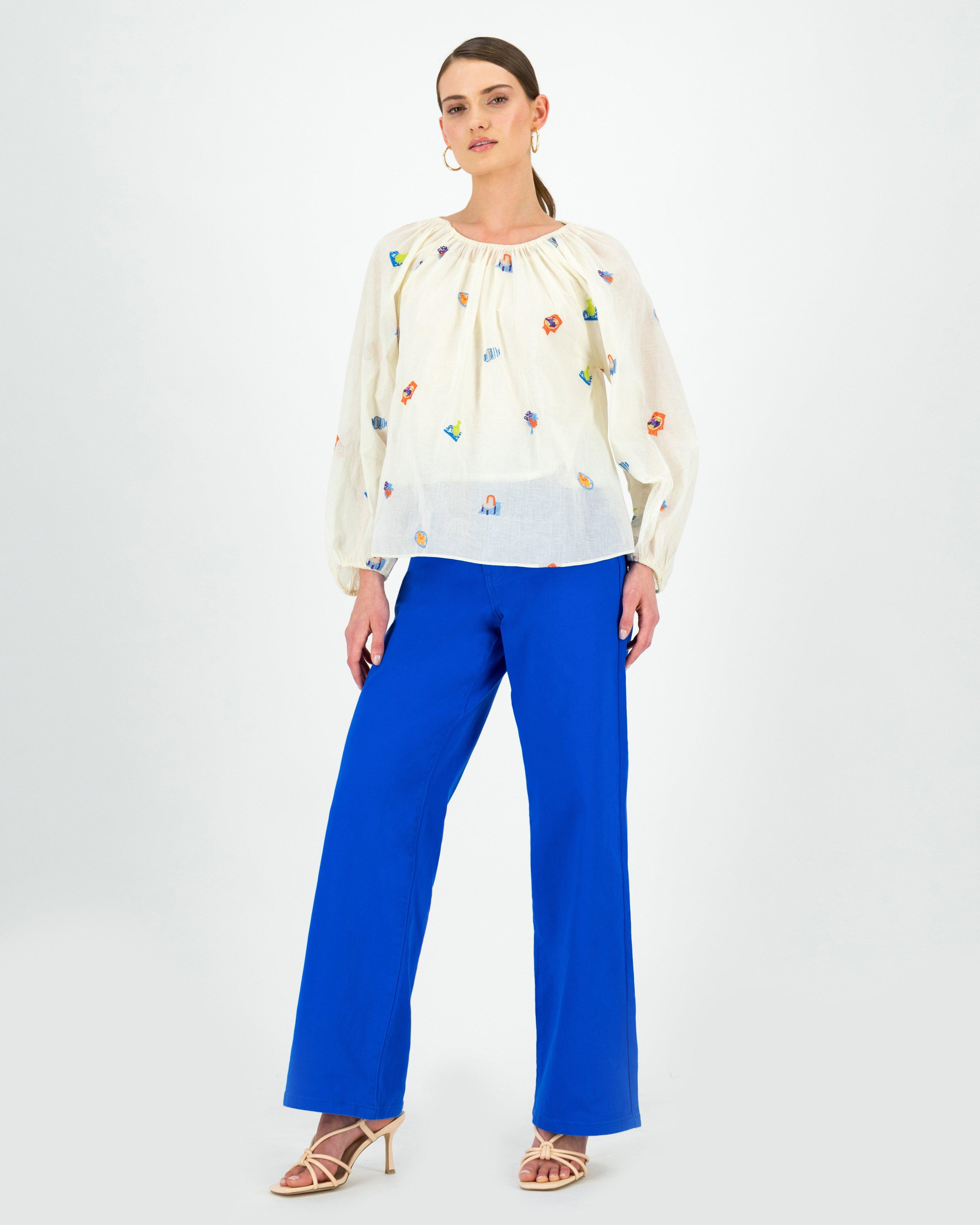 Whitney Organdie Embroidered Blouse -  Milk