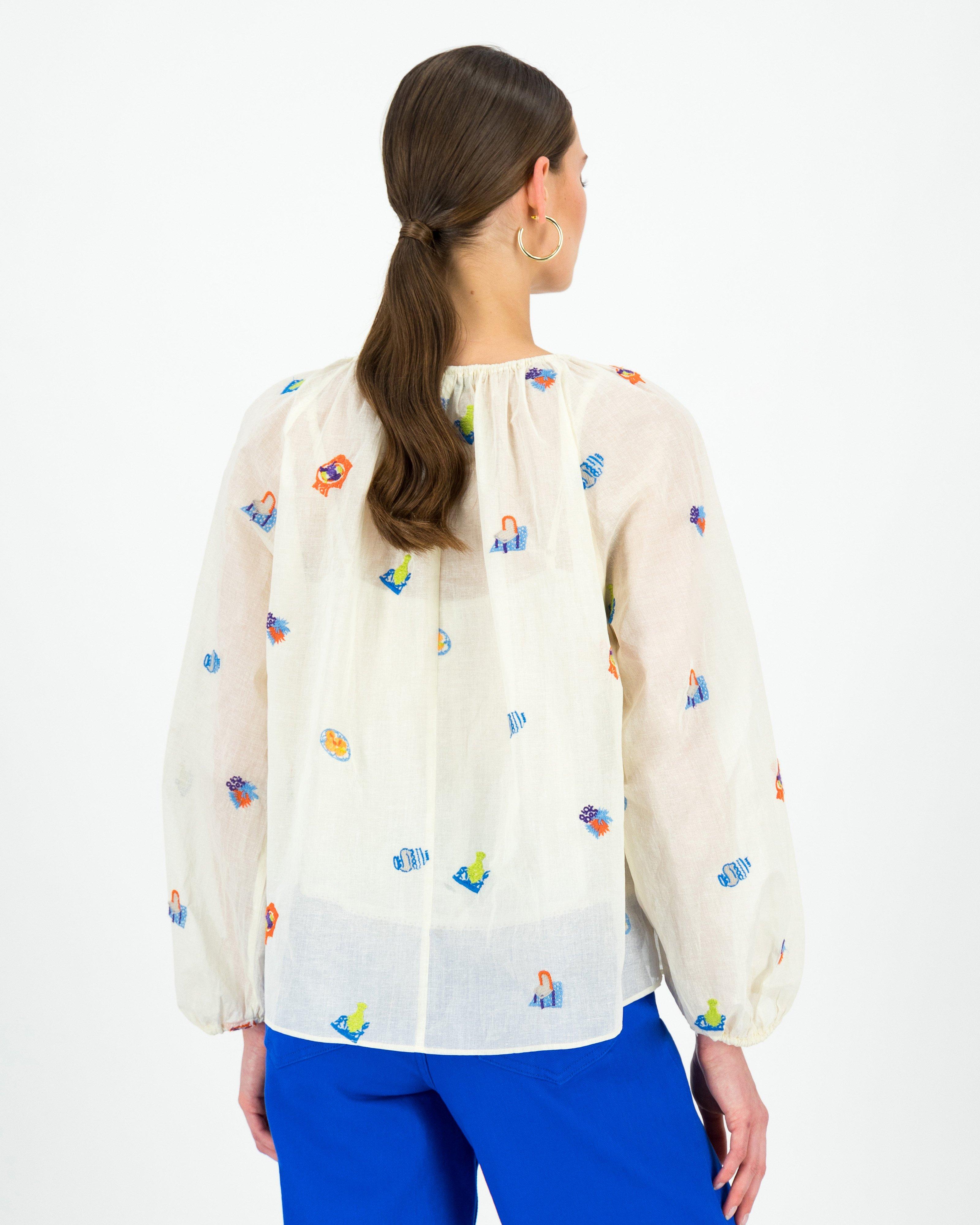 Whitney Organdie Embroidered Blouse -  Milk