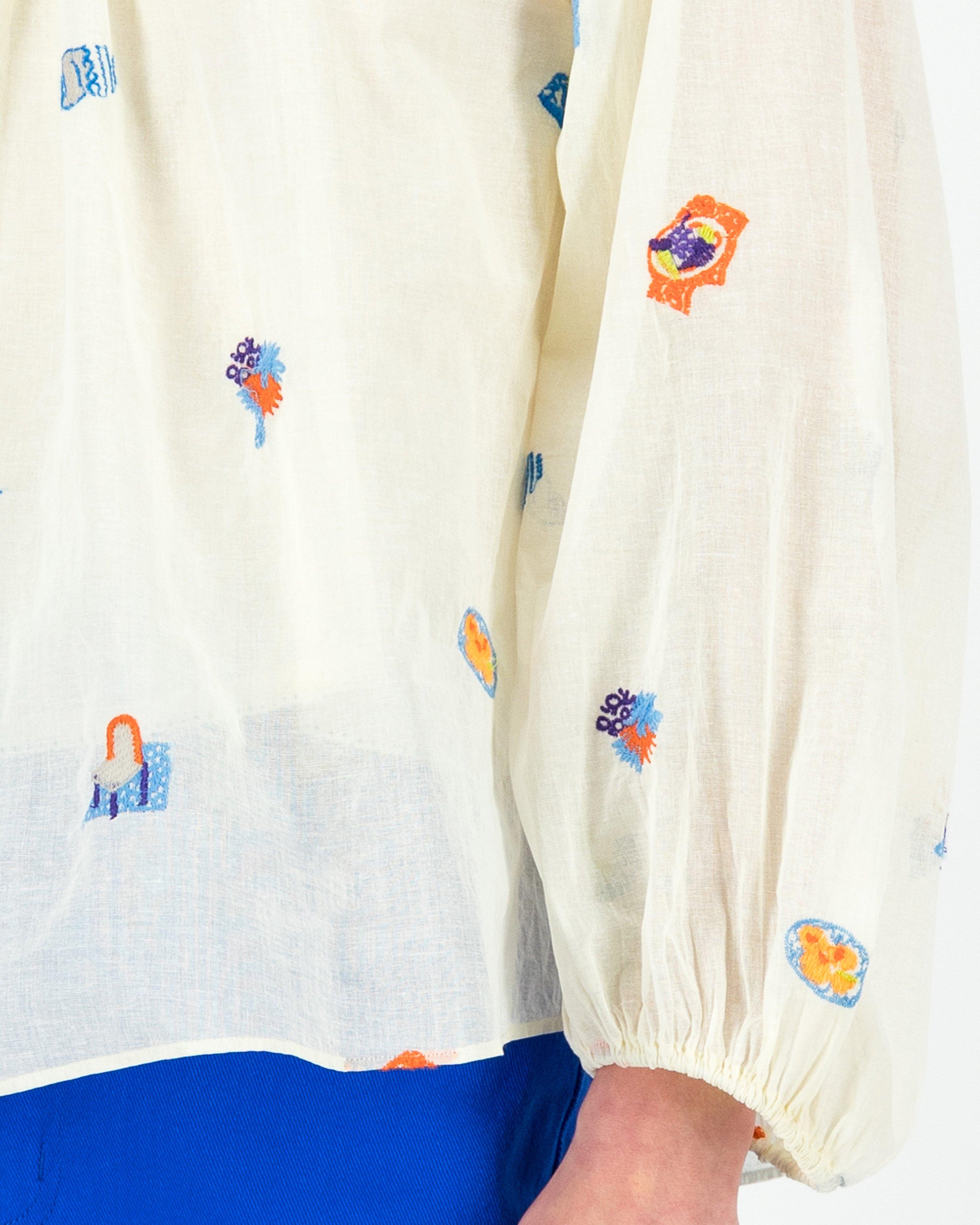 Whitney Organdie Embroidered Blouse -  Milk