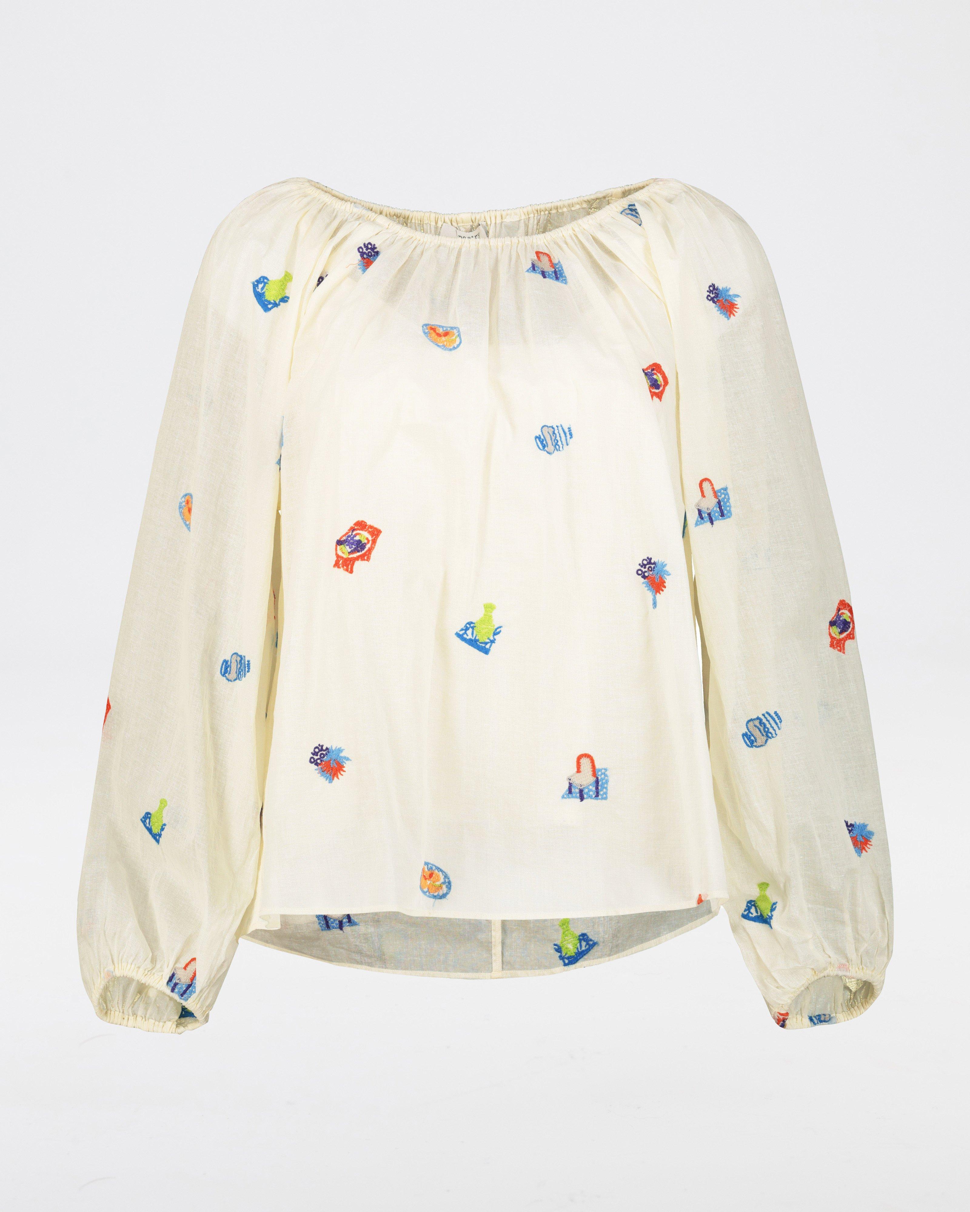 Whitney Organdie Embroidered Blouse -  Milk