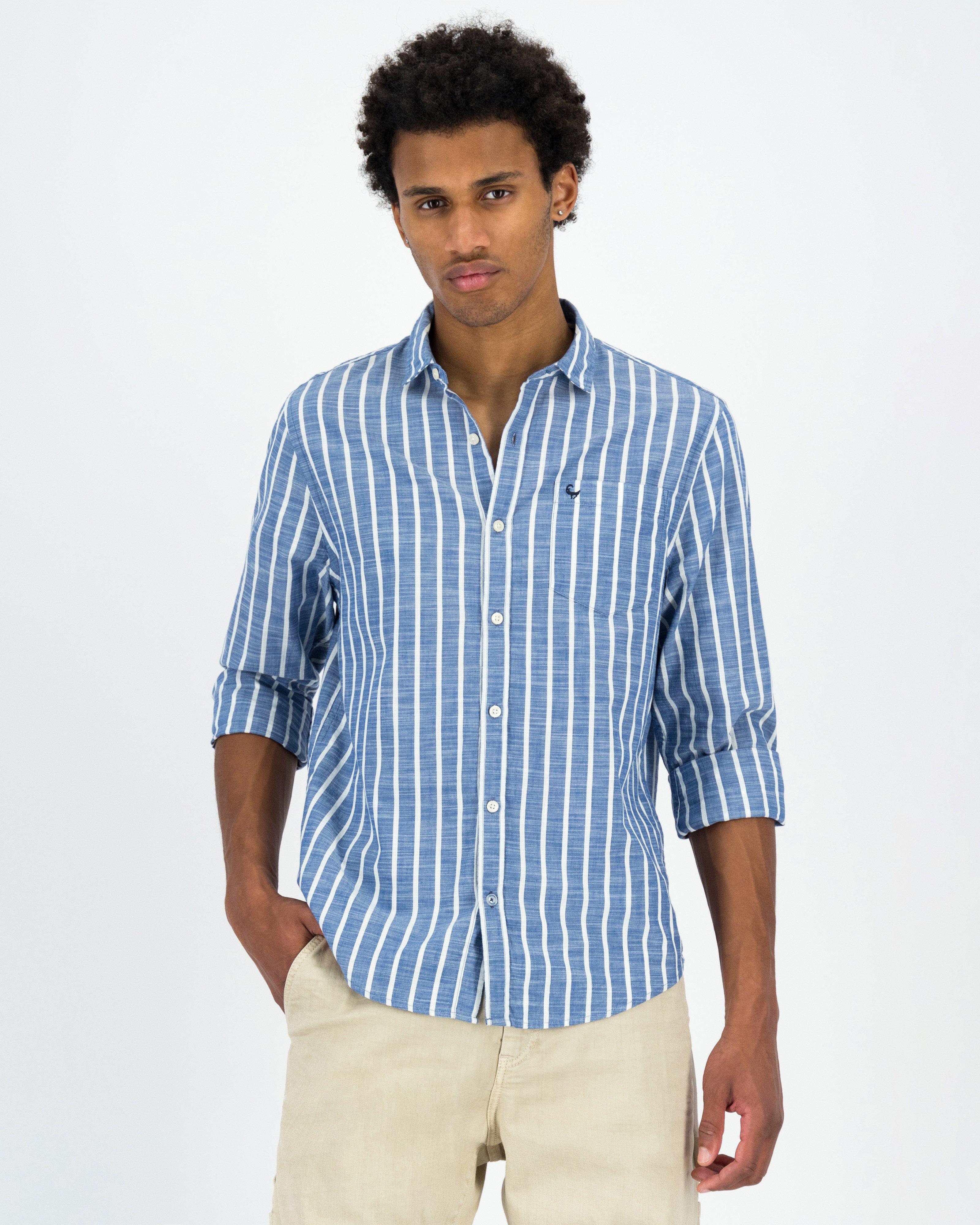 Men’s Matt Wide Slub Stripe Shirt -  Navy