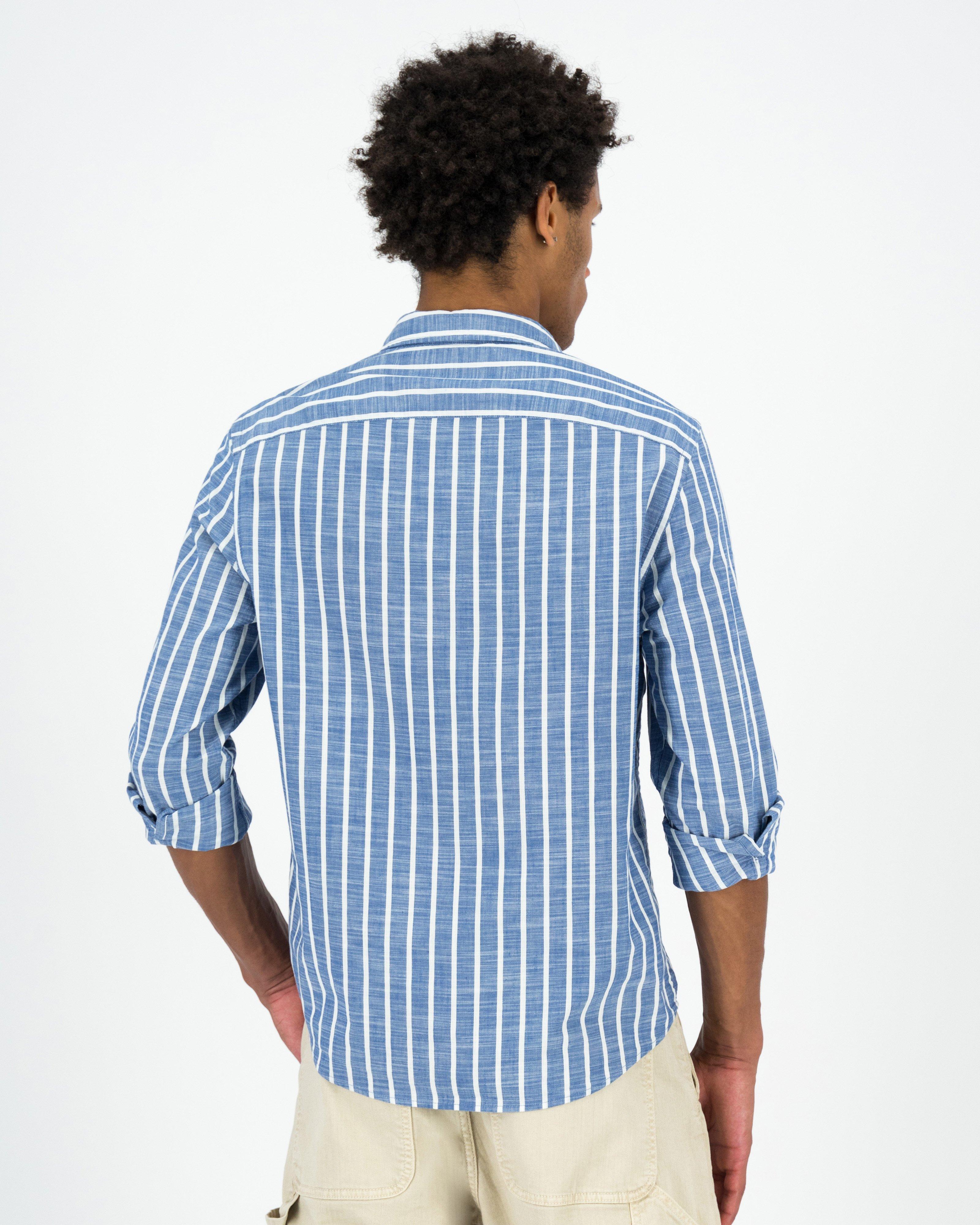 Men’s Matt Wide Slub Stripe Shirt -  Navy