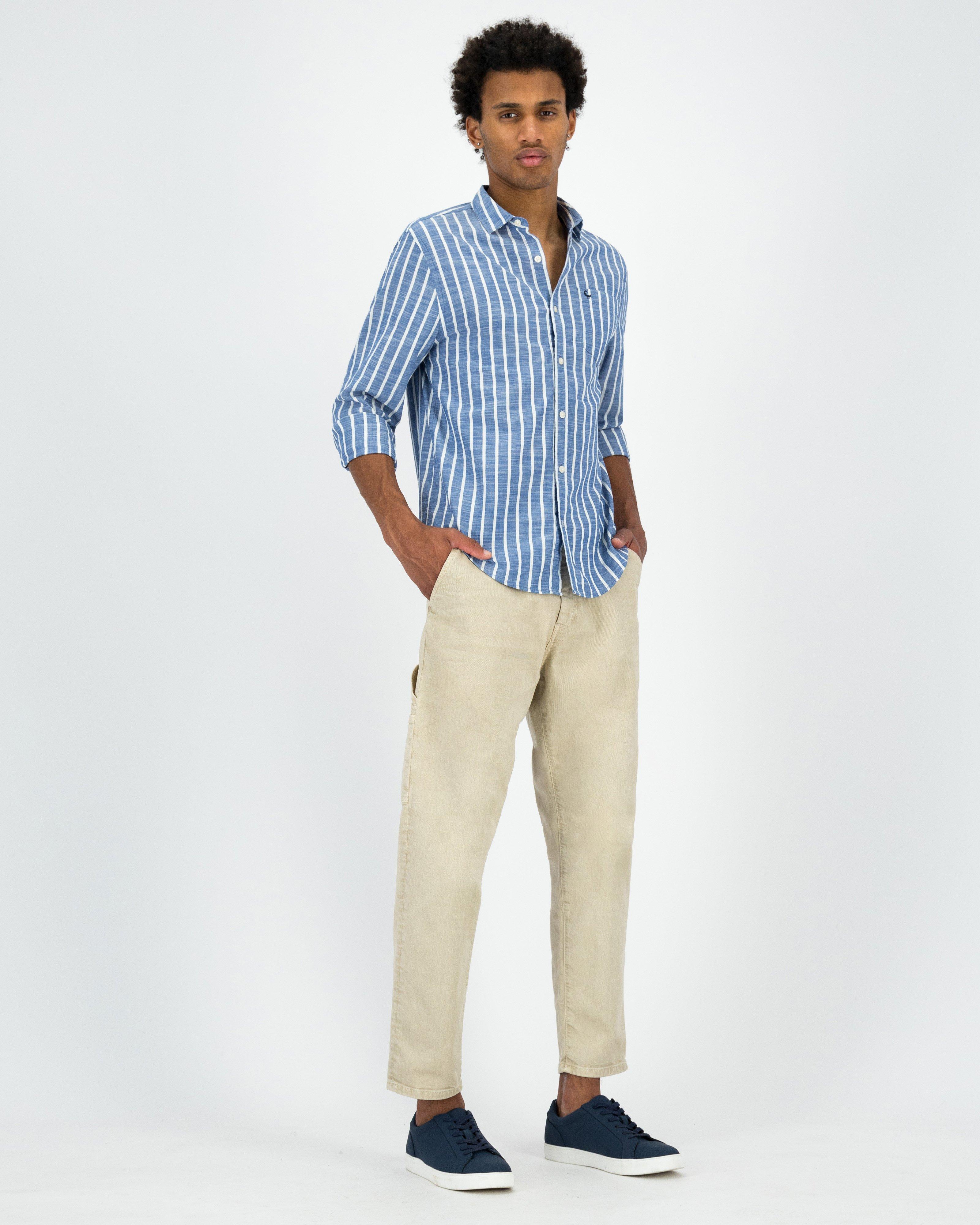 Men’s Matt Wide Slub Stripe Shirt | Old Khaki