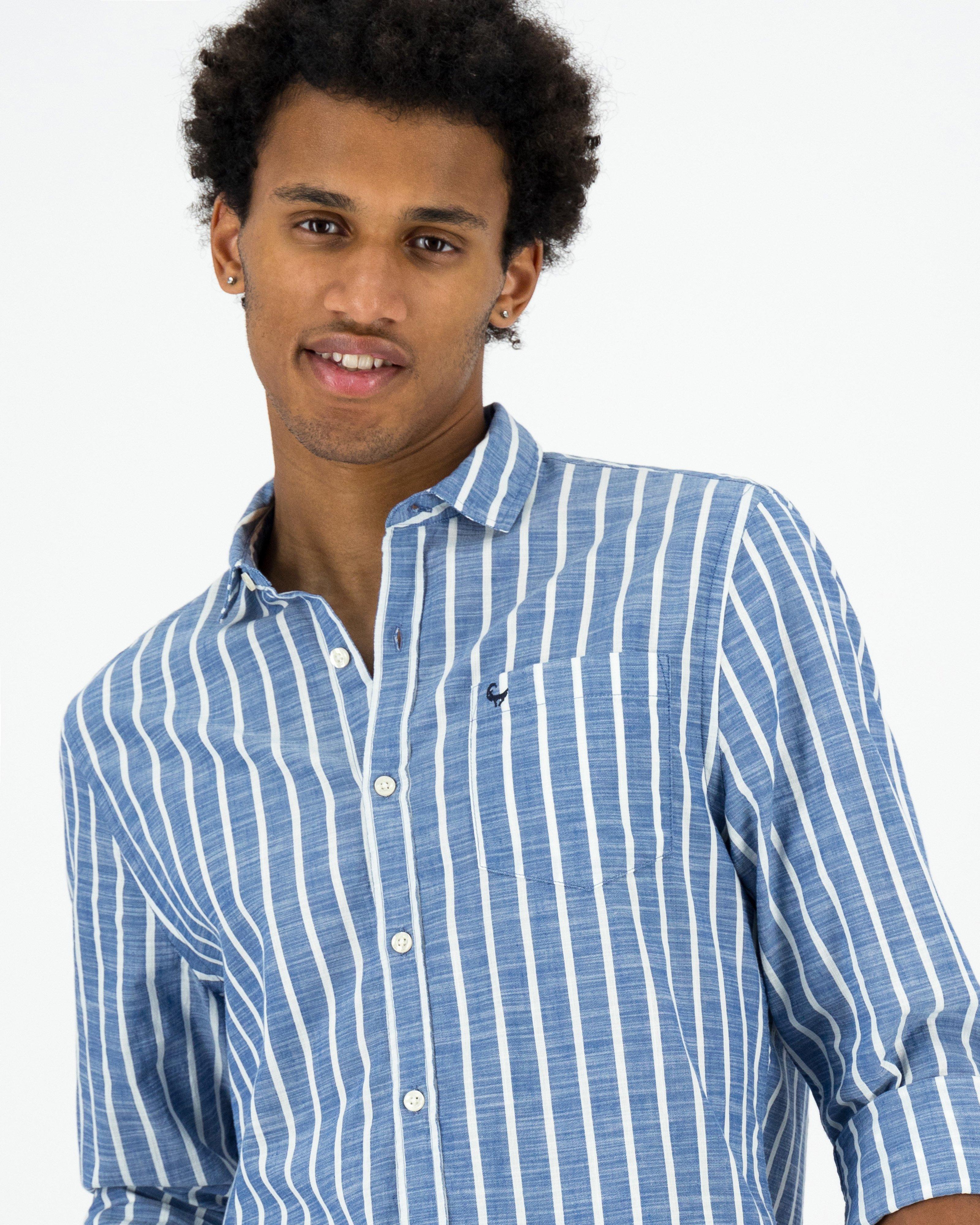 Men’s Matt Wide Slub Stripe Shirt -  Navy