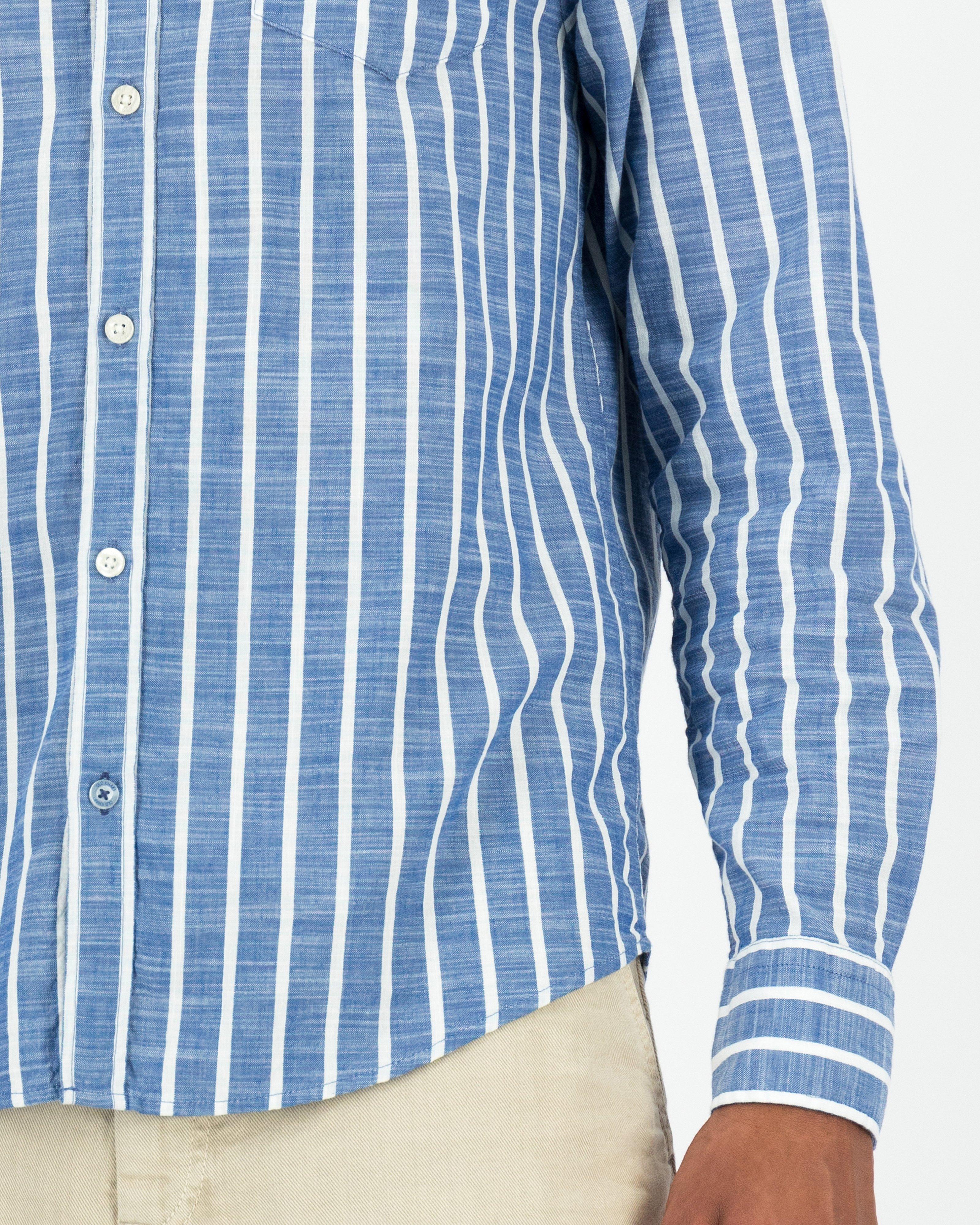 Men’s Matt Wide Slub Stripe Shirt -  Navy