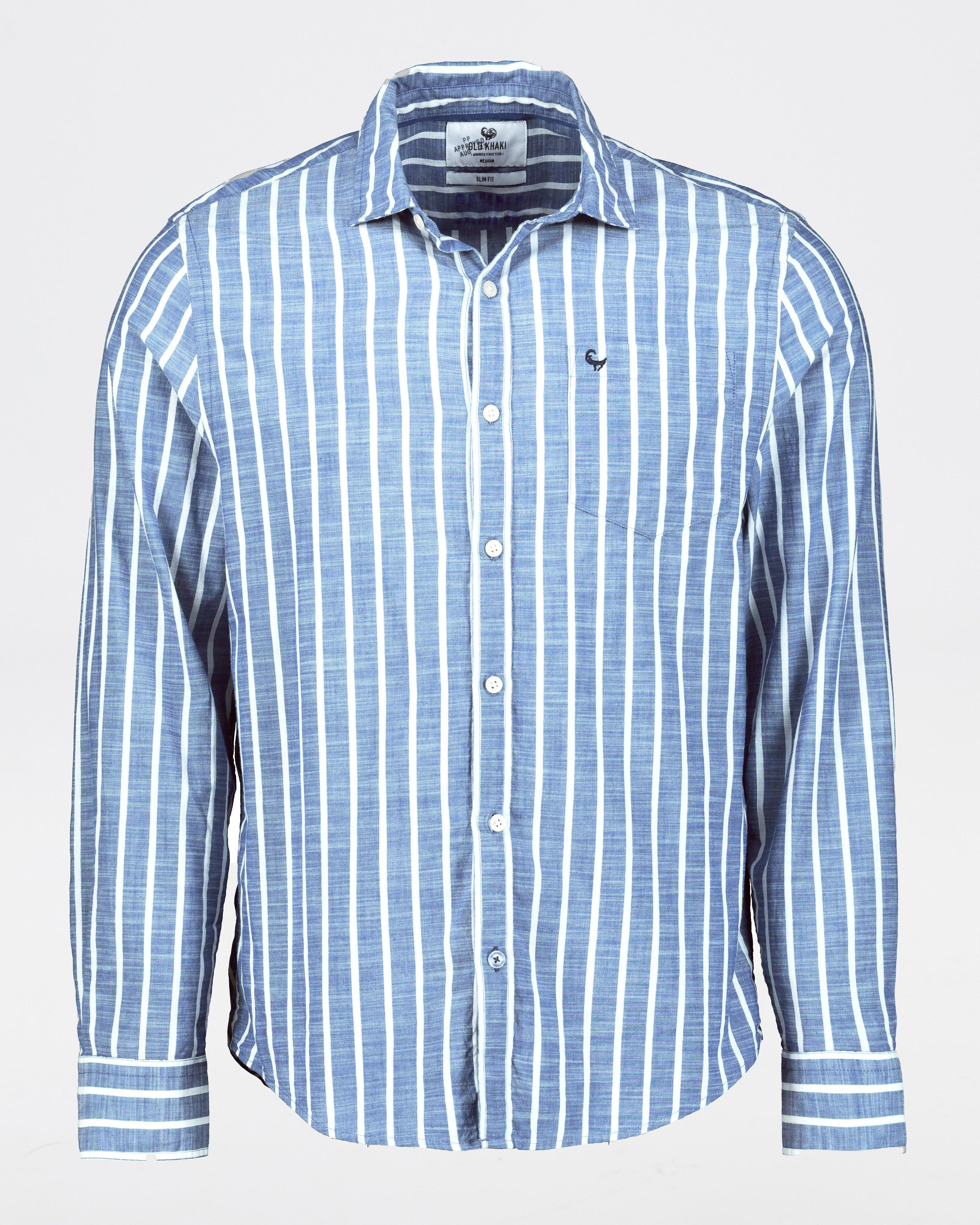 Men’s Matt Wide Slub Stripe Shirt -  Navy