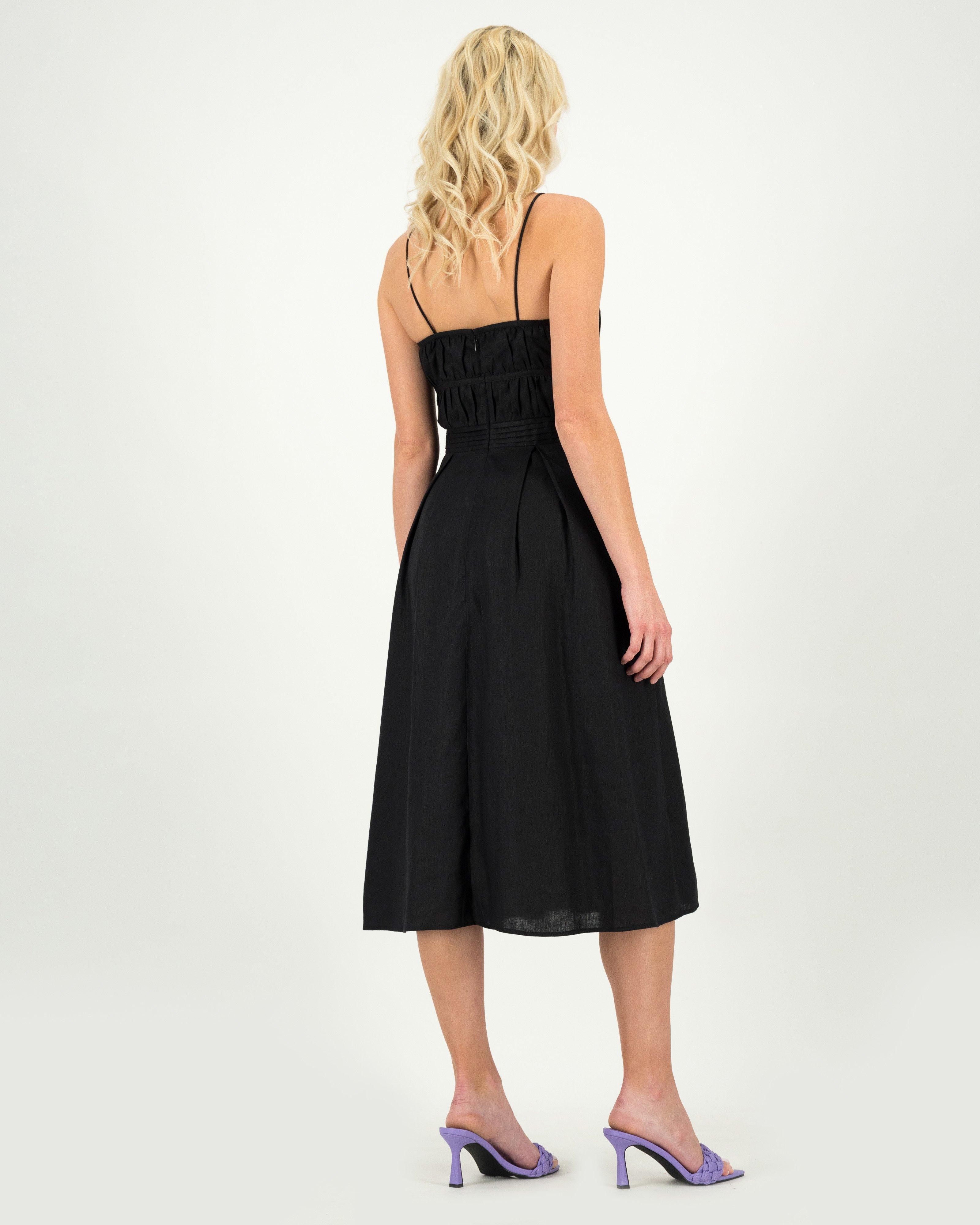 Ava Linen Dress -  Black