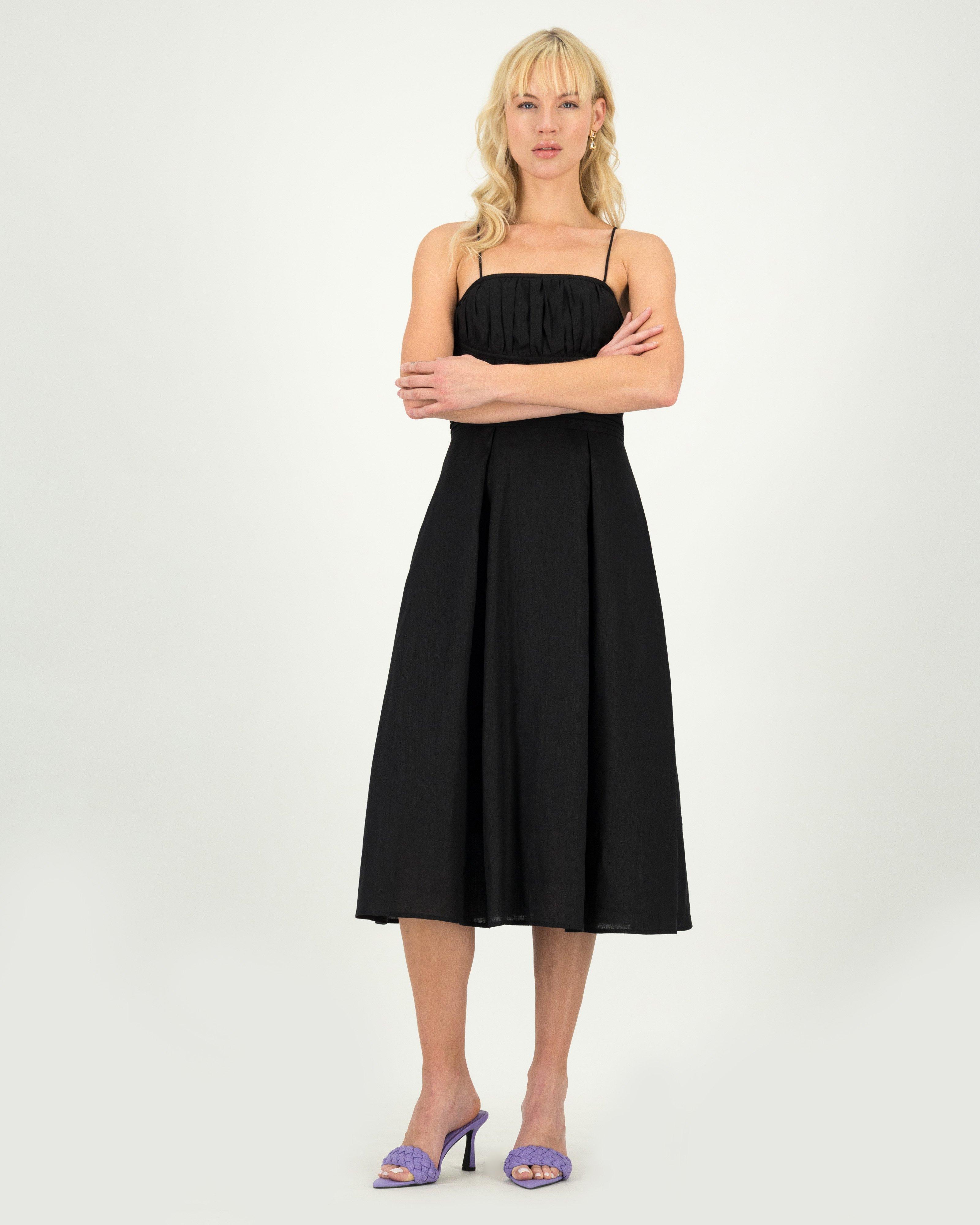 Ava Linen Dress -  Black