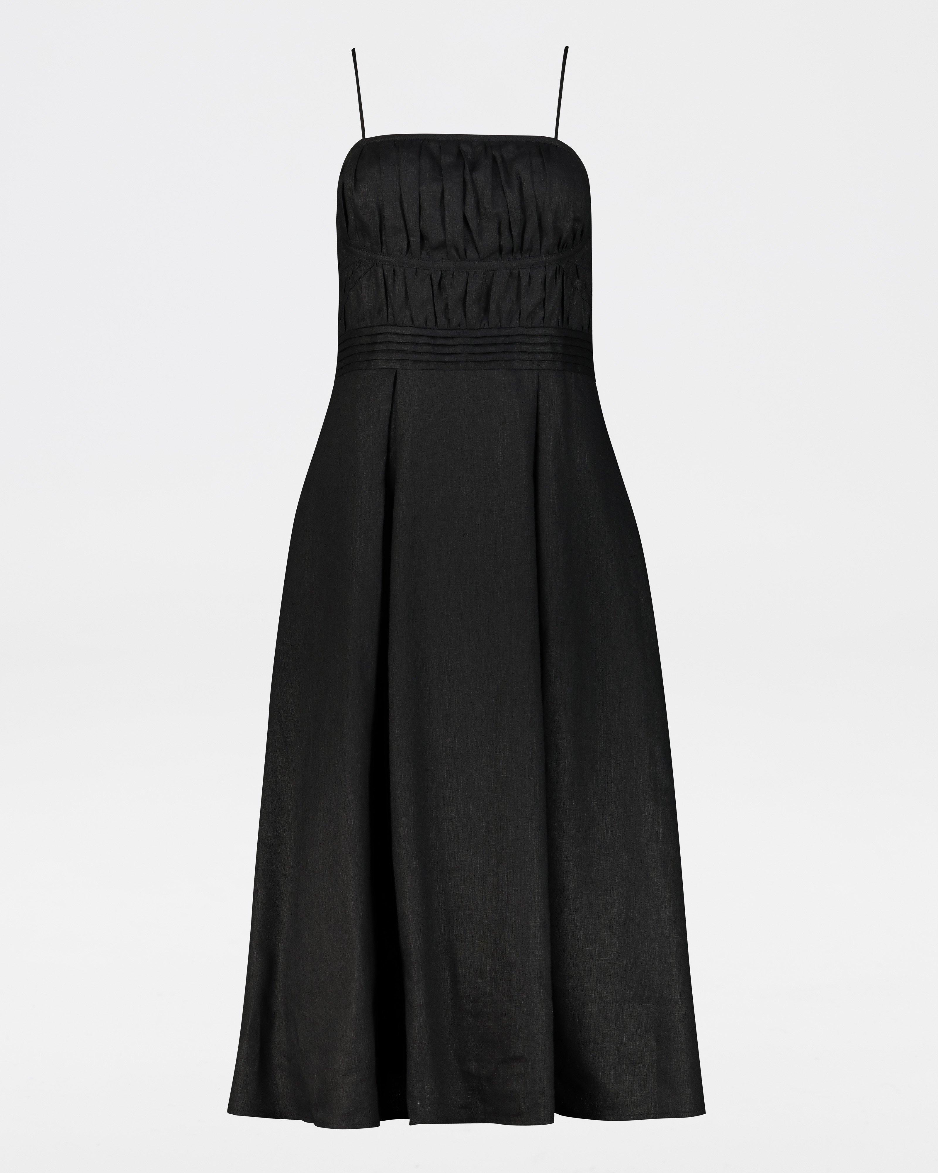 Ava Linen Dress -  Black