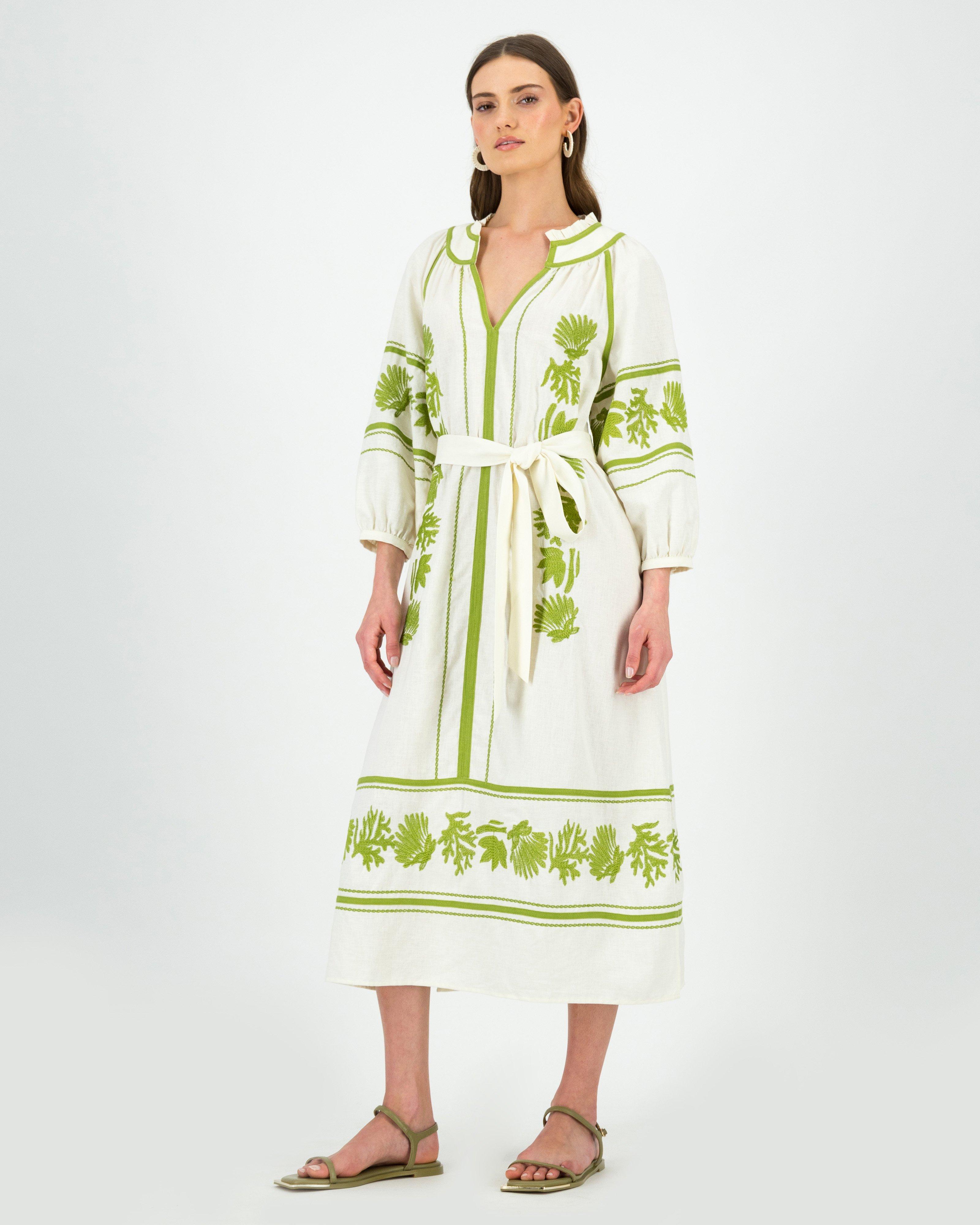 Myka Embroidered Tunic Dress -  Green