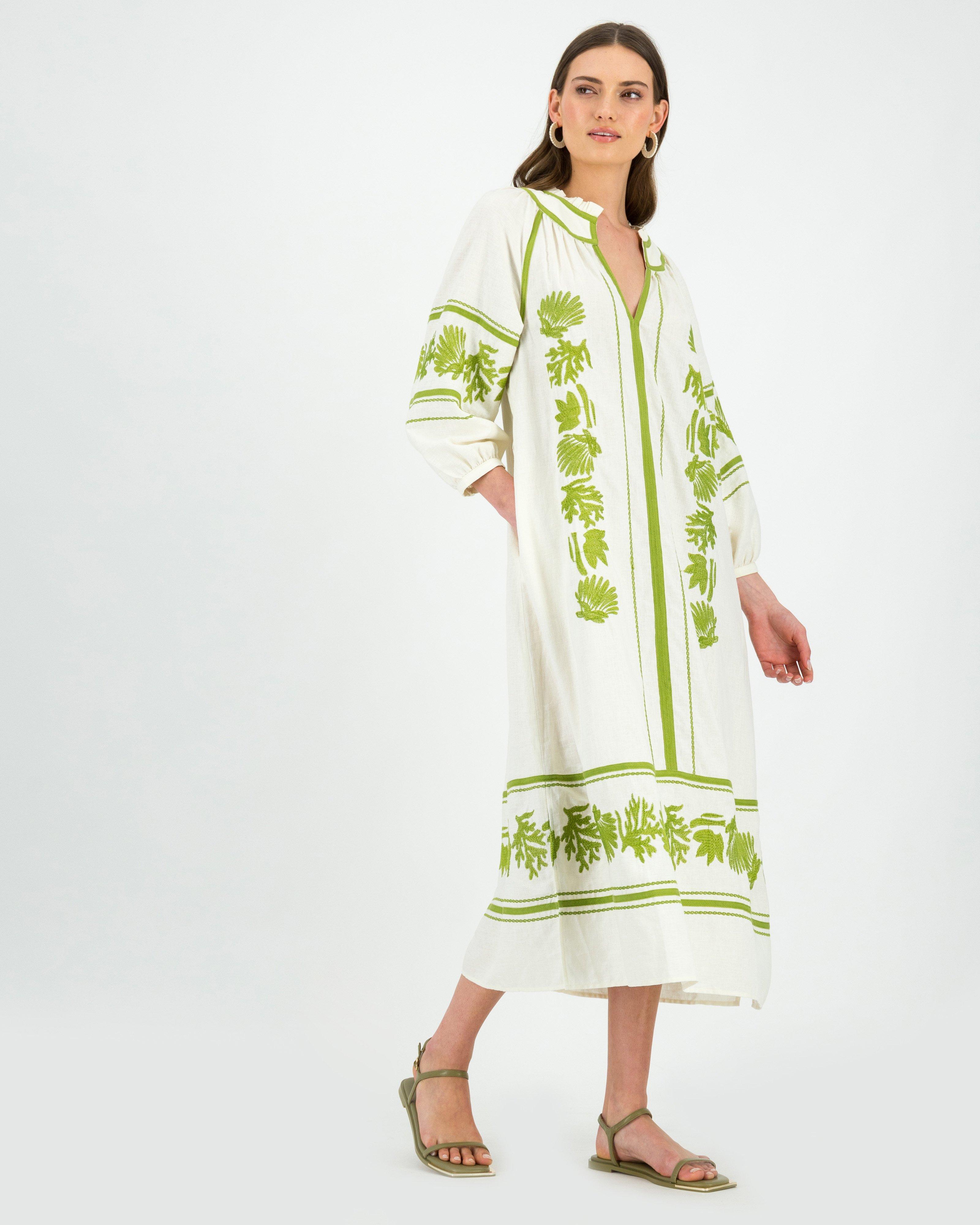 Myka Embroidered Tunic Dress -  Green