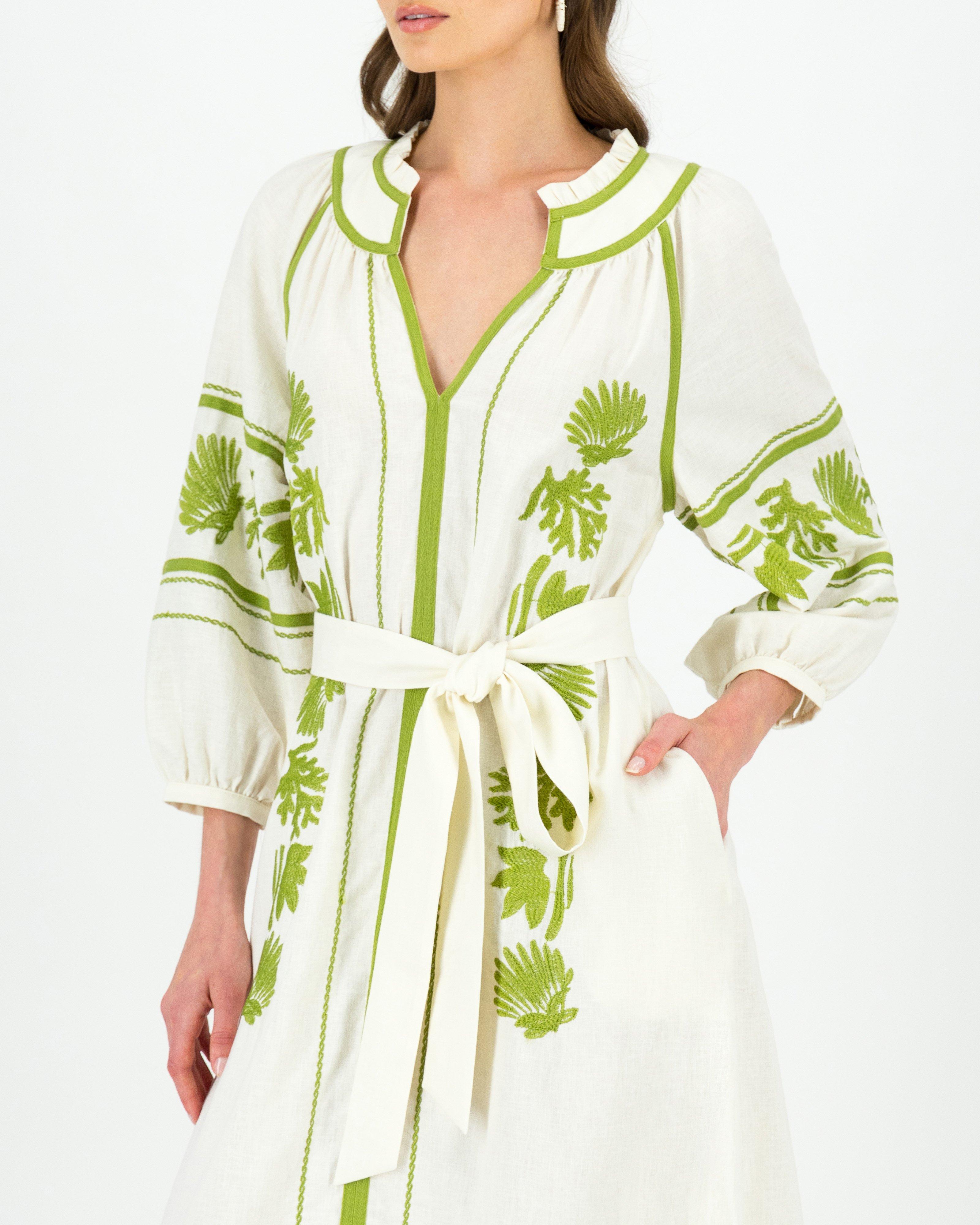 Myka Embroidered Tunic Dress -  Green