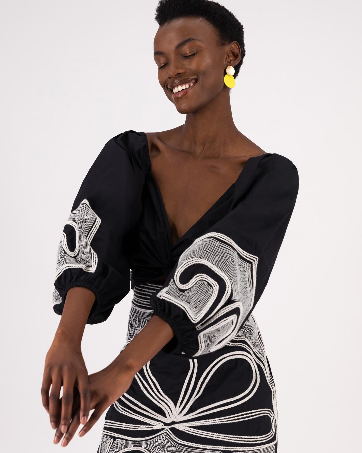 Madalyn Short Embroidered Dress -  Black
