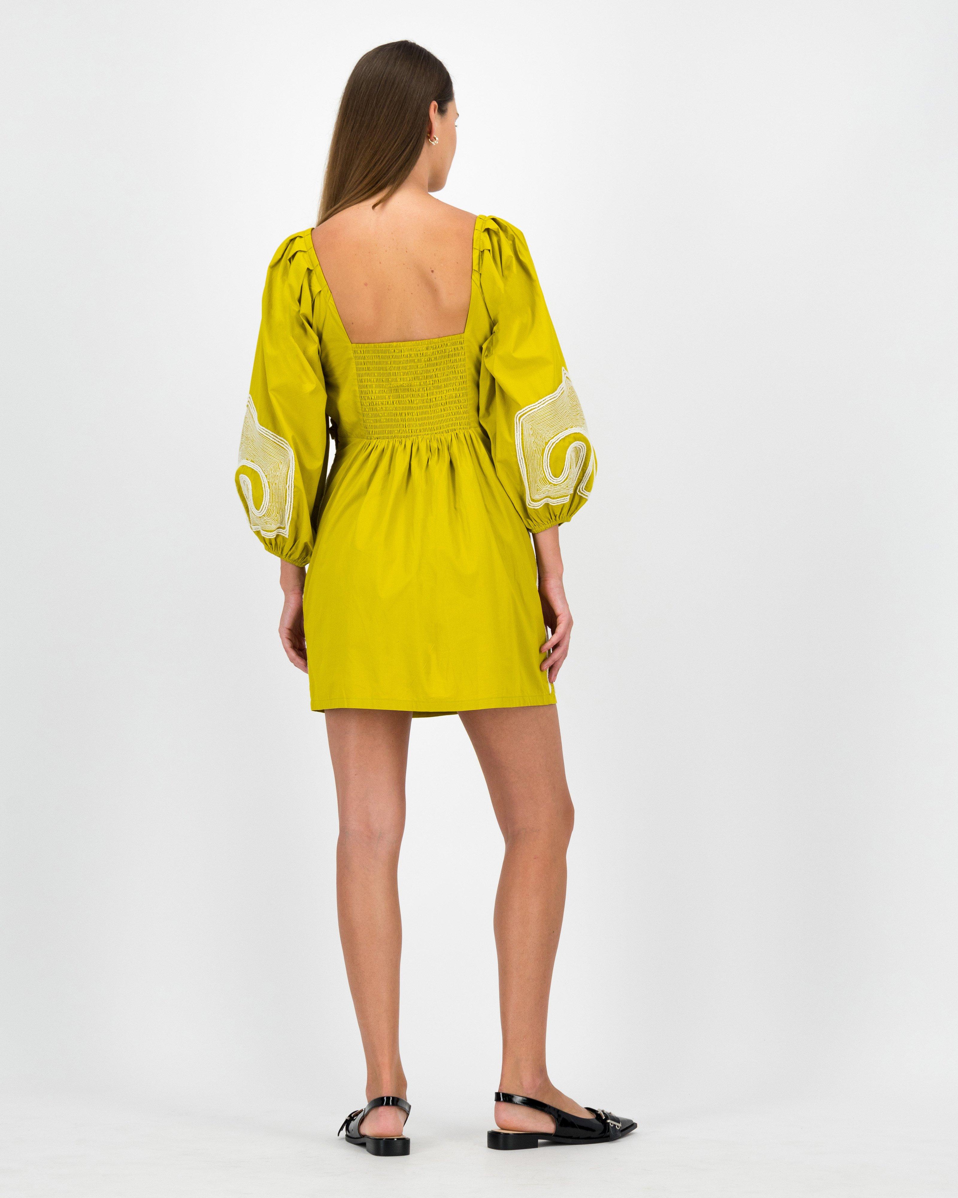 Madalyn Short Embroidered Dress -  Lime