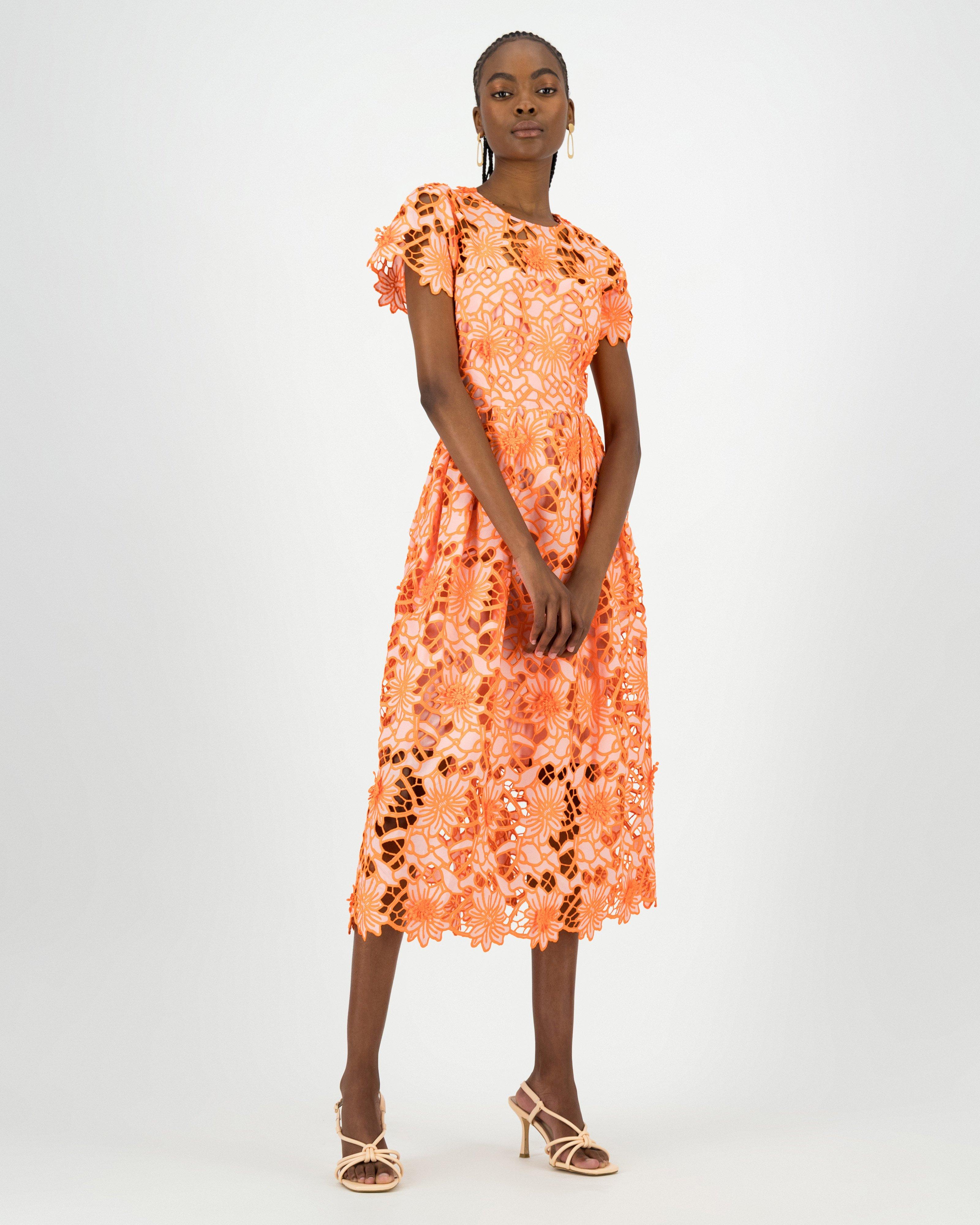 Orange lace hotsell midi dress