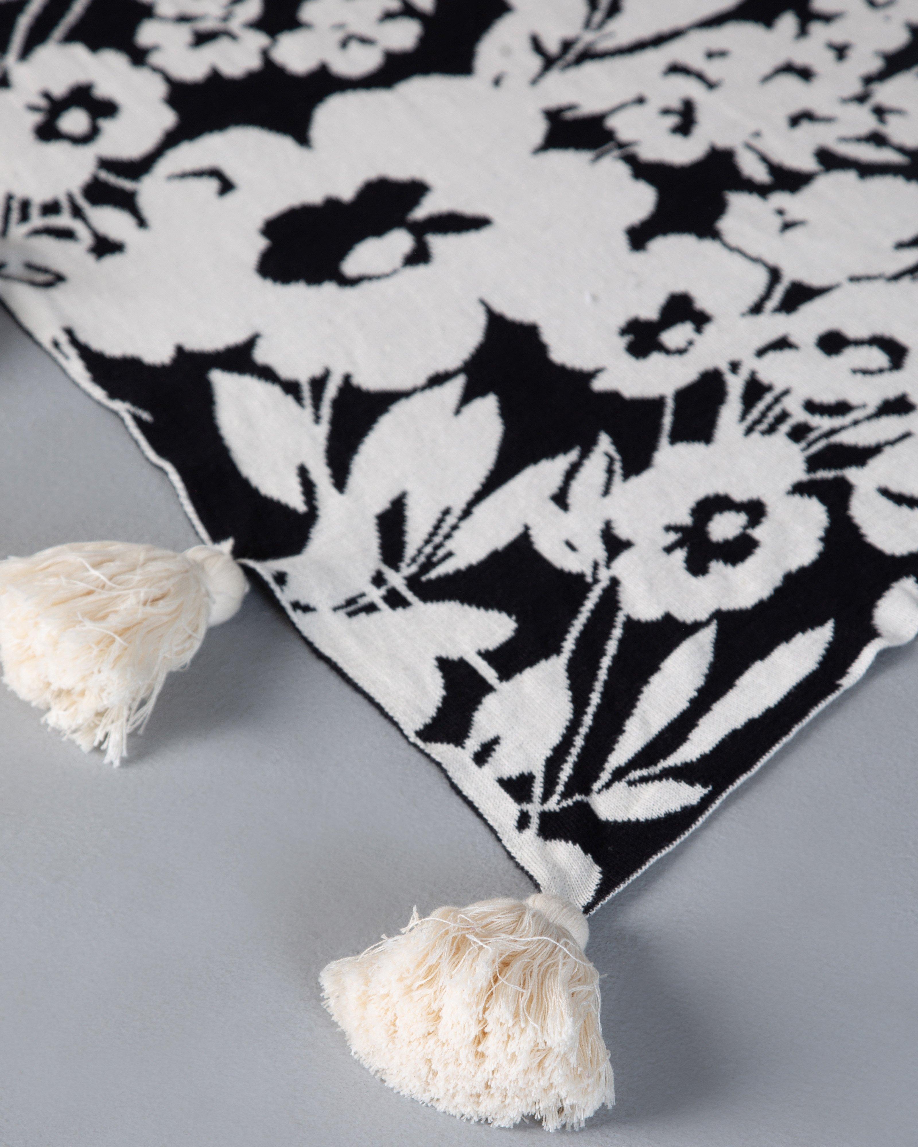 Cut Out Floral Throw -  Black