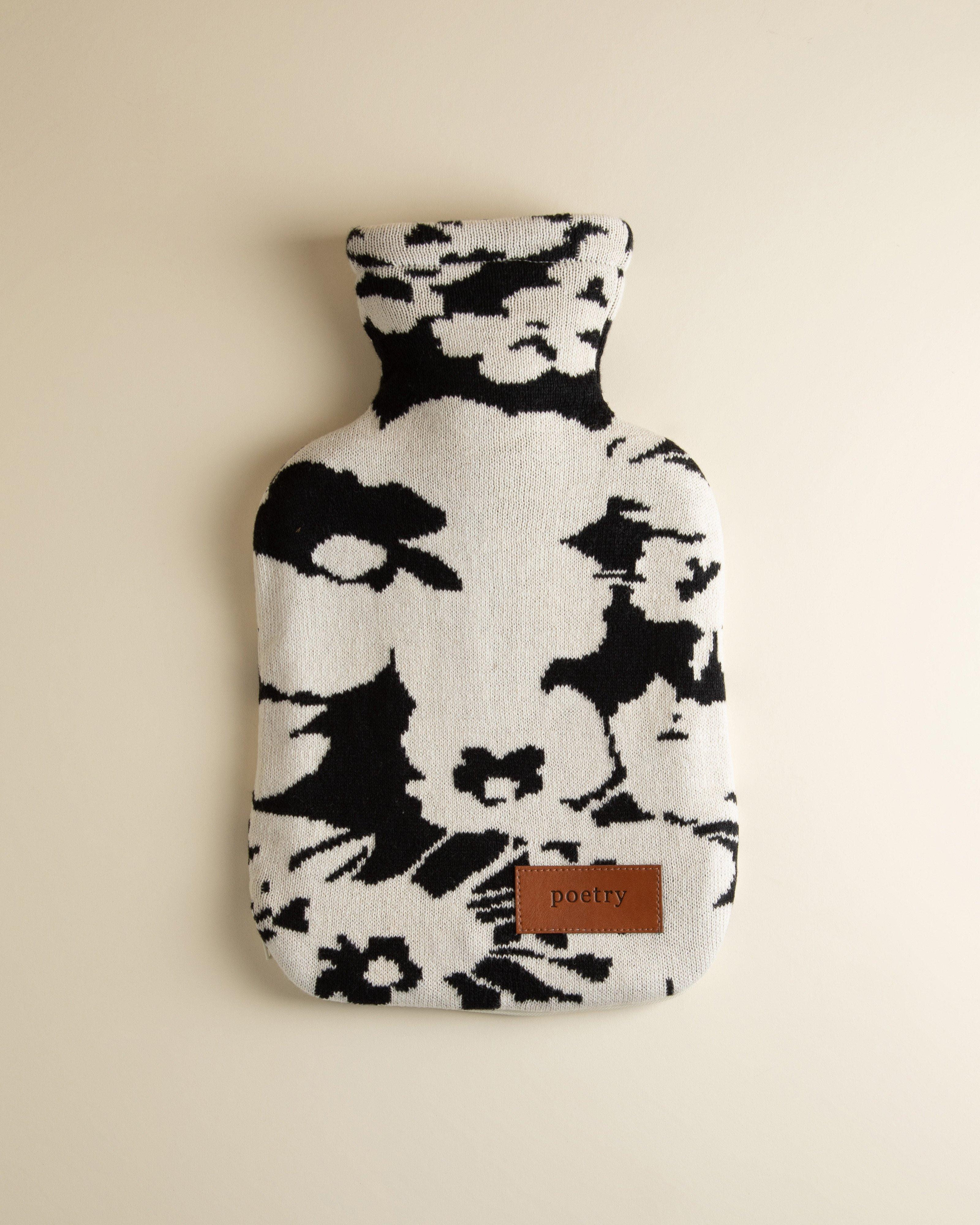 Cut Out Floral Hot Water Bottle -  Black