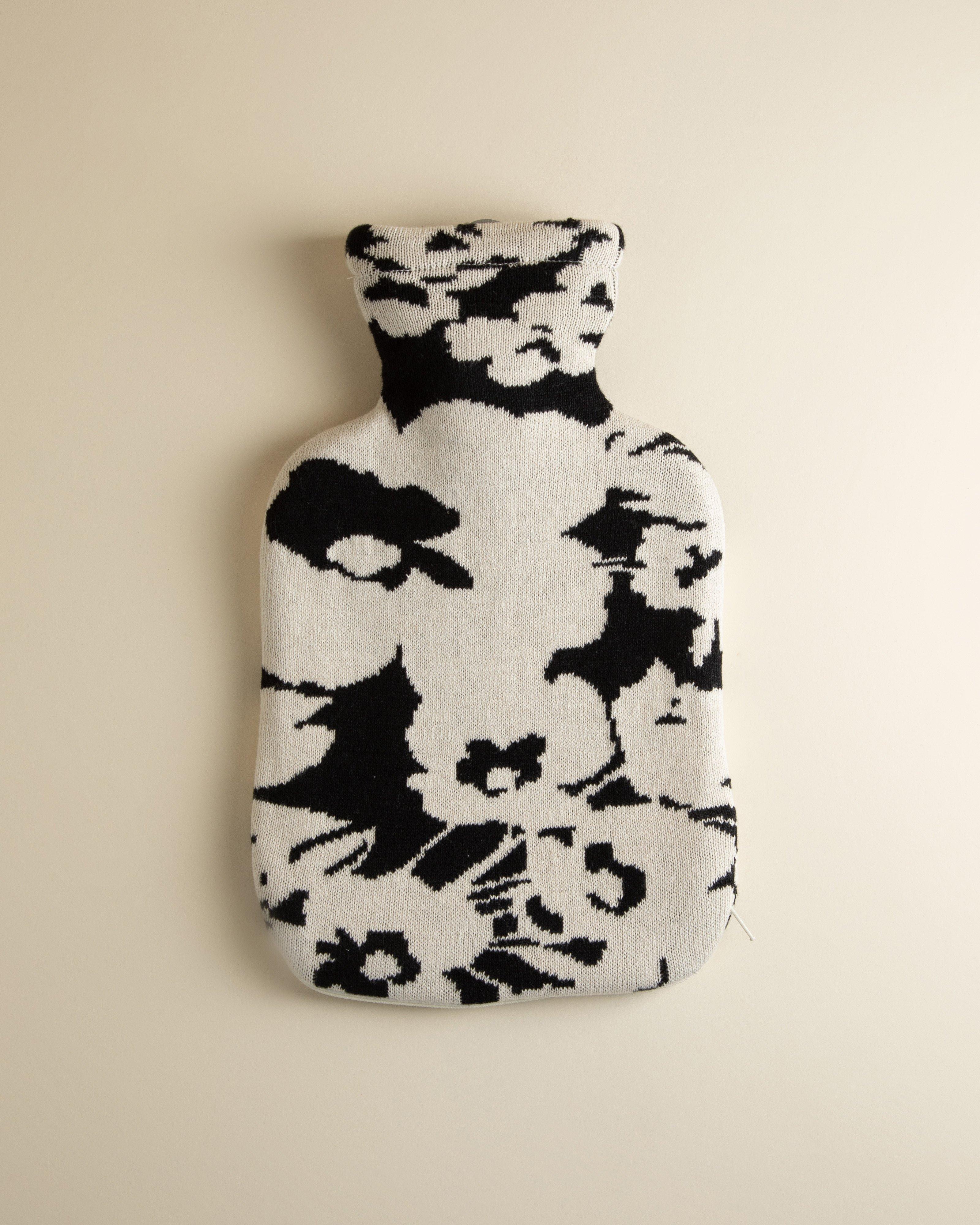 Cut Out Floral Hot Water Bottle -  Black
