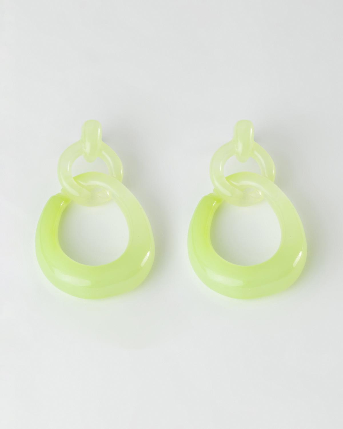 Circular Link Resin Double Drop Earrings -  Green