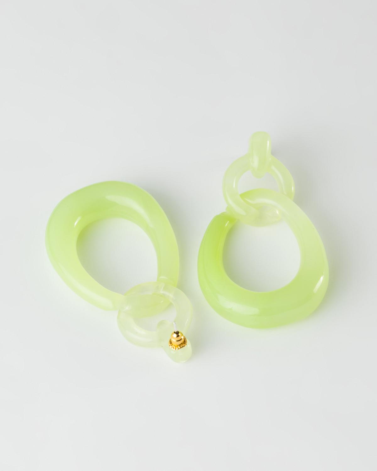 Circular Link Resin Double Drop Earrings -  Green