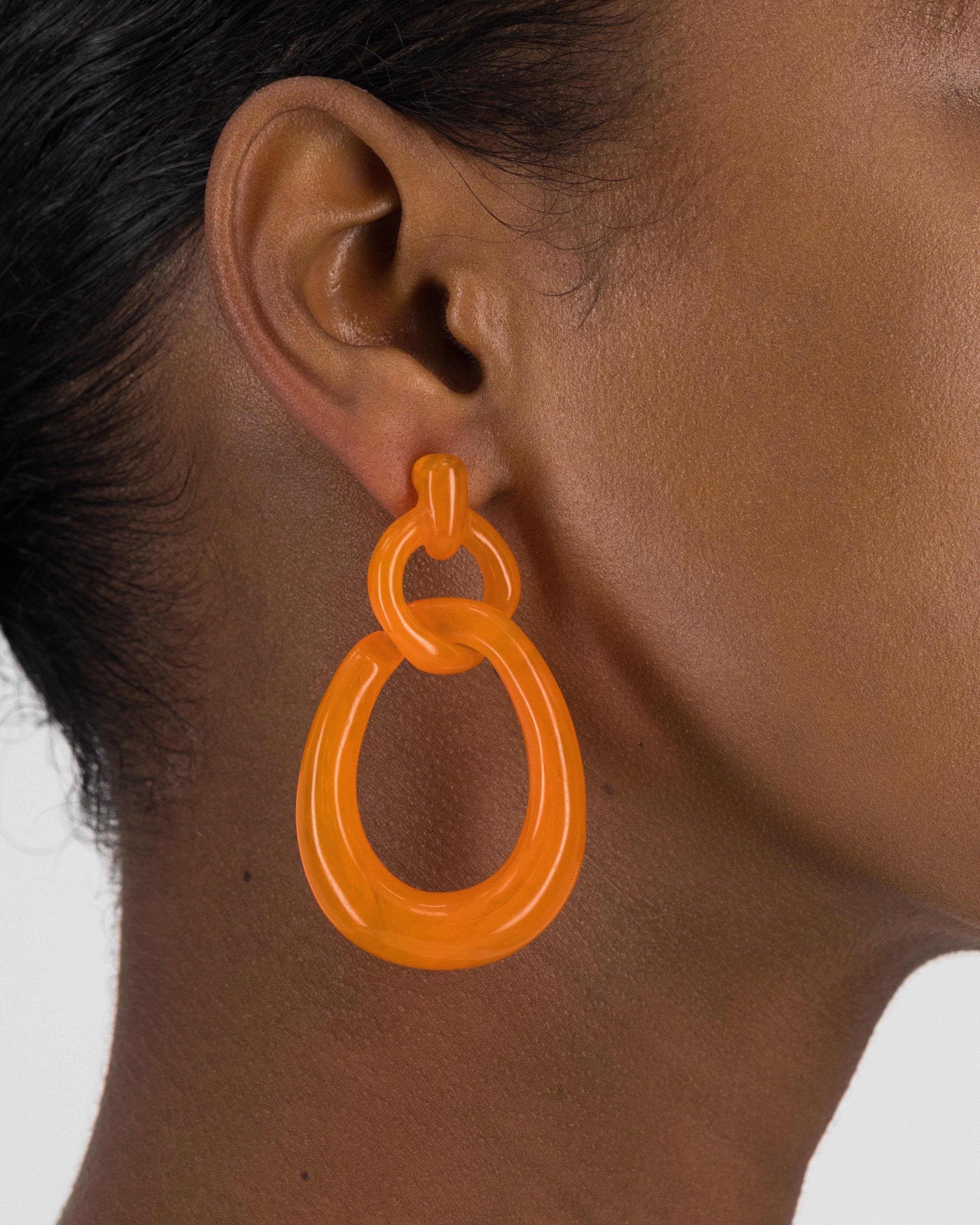 Circular Link Resin Double Drop Earrings -  Orange