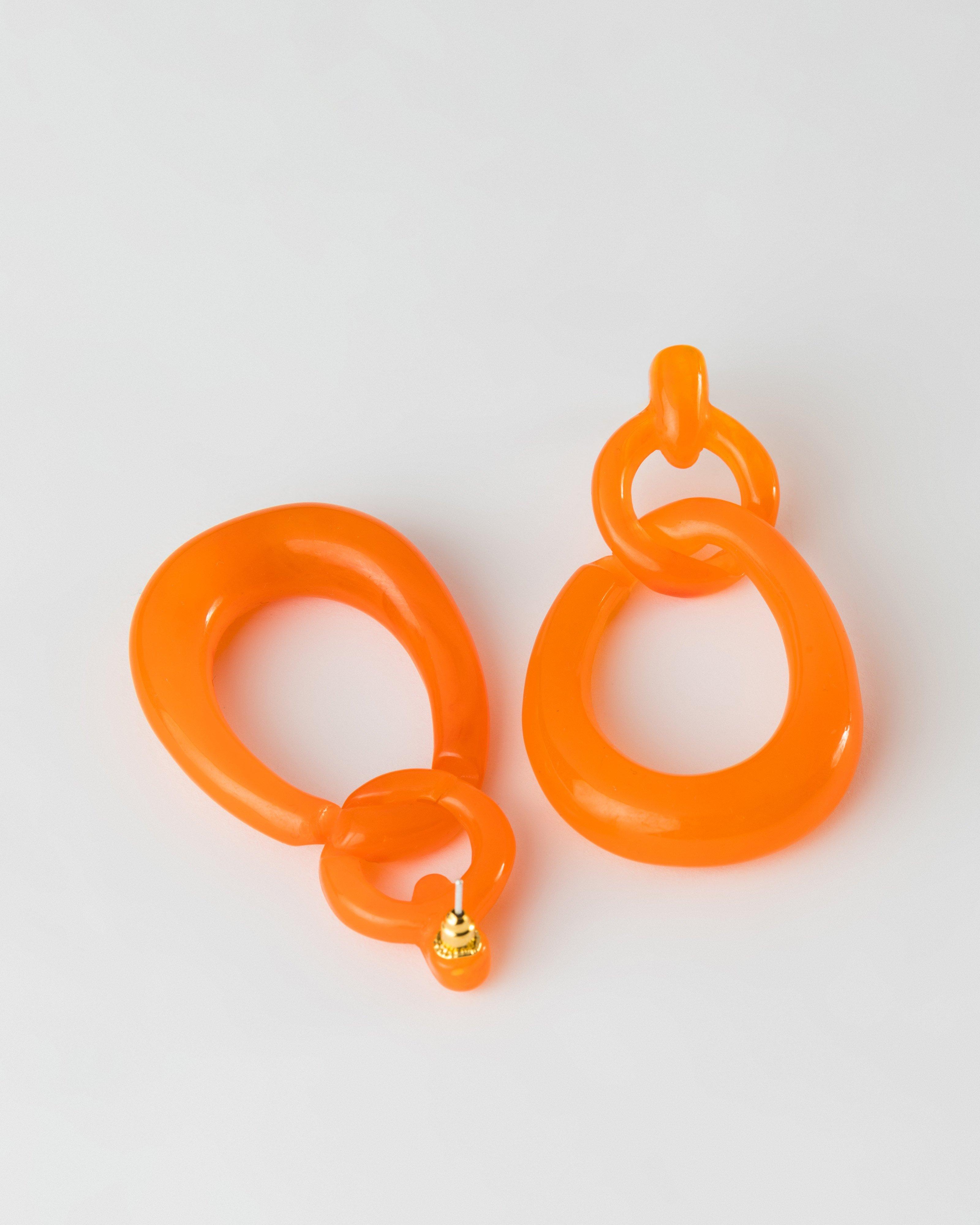 Circular Link Resin Double Drop Earrings -  Orange