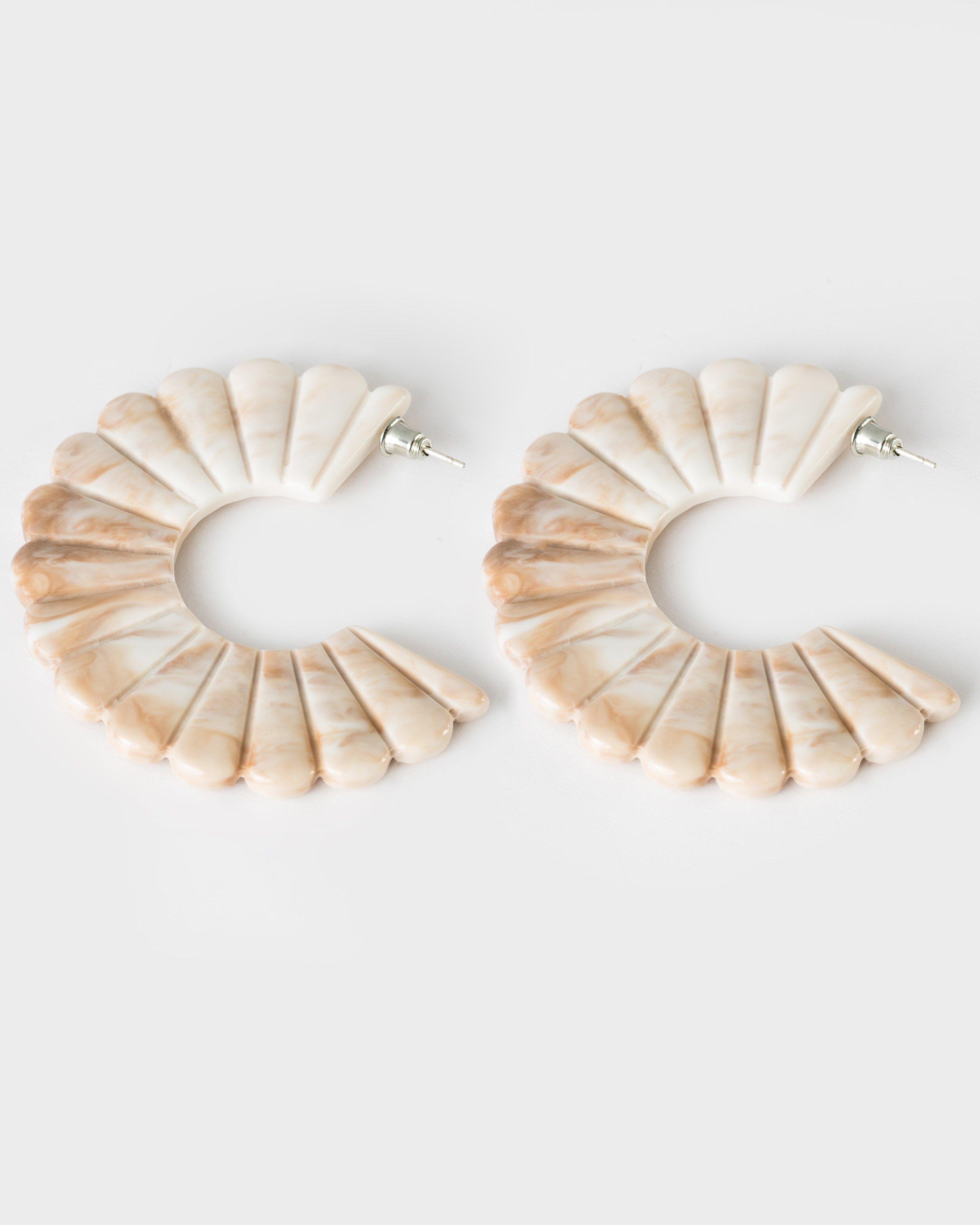 Scalloped Shell Flat Hoop Earrings -  Milk