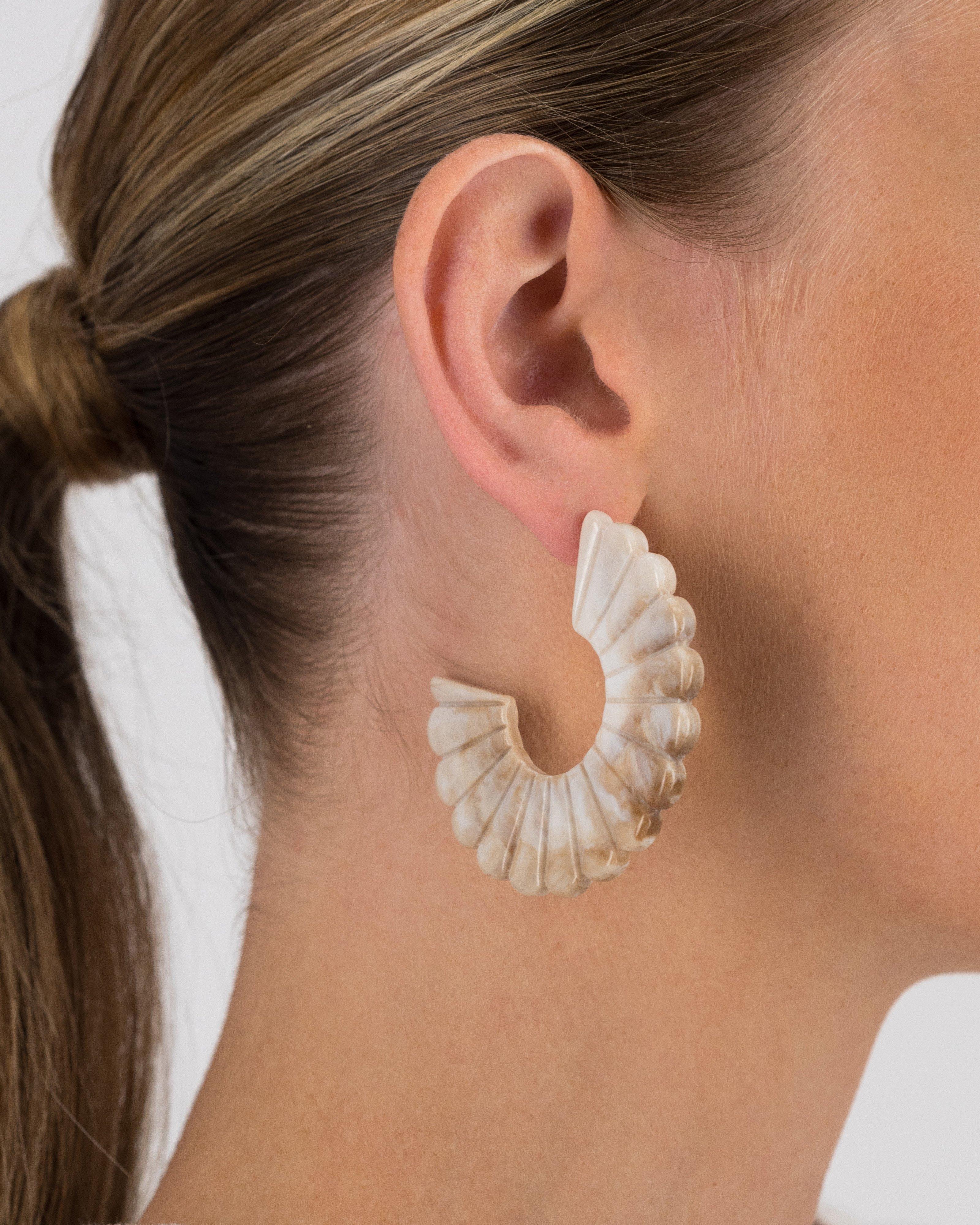 Scalloped Shell Flat Hoop Earrings -  Milk