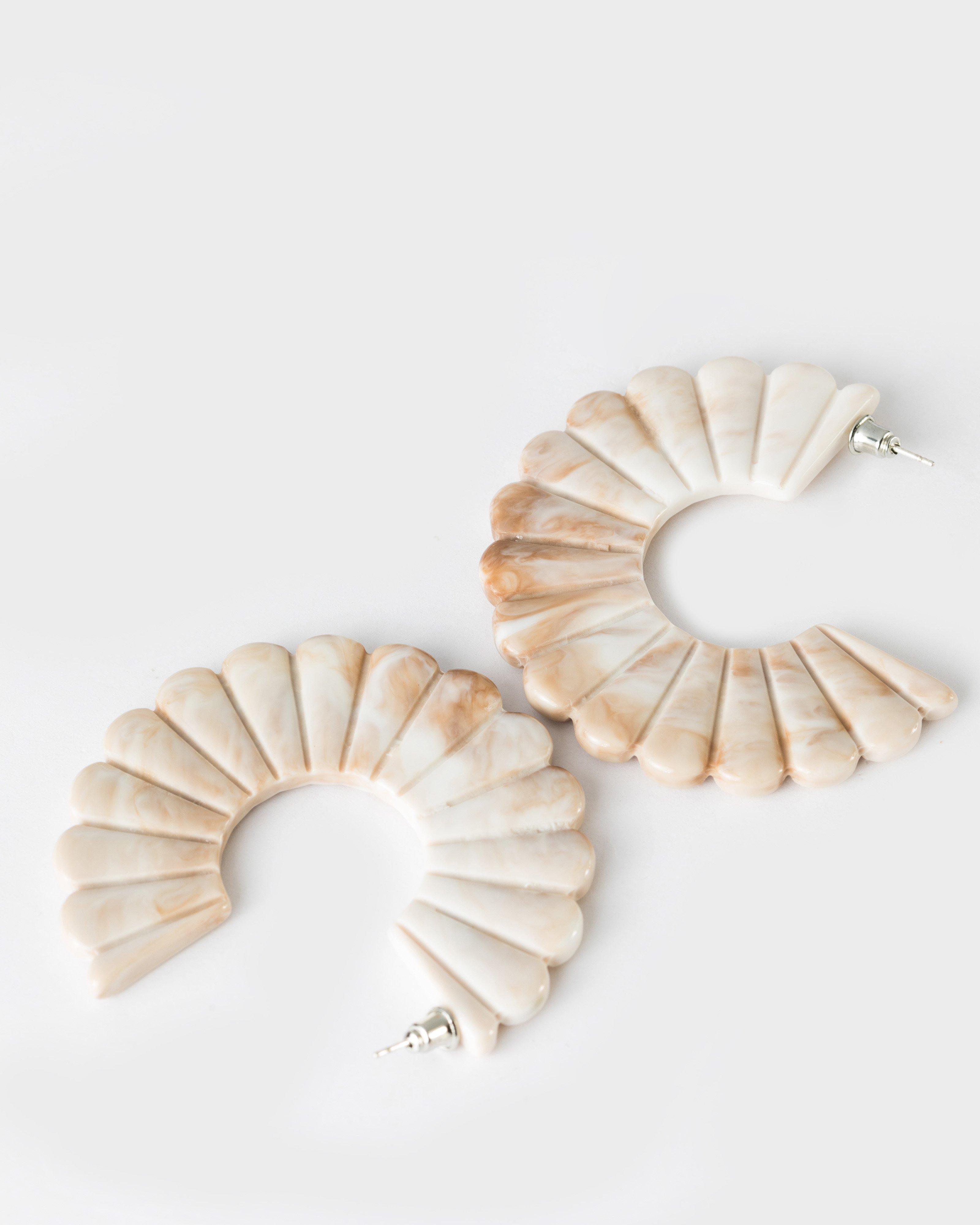 Scalloped Shell Flat Hoop Earrings -  Milk