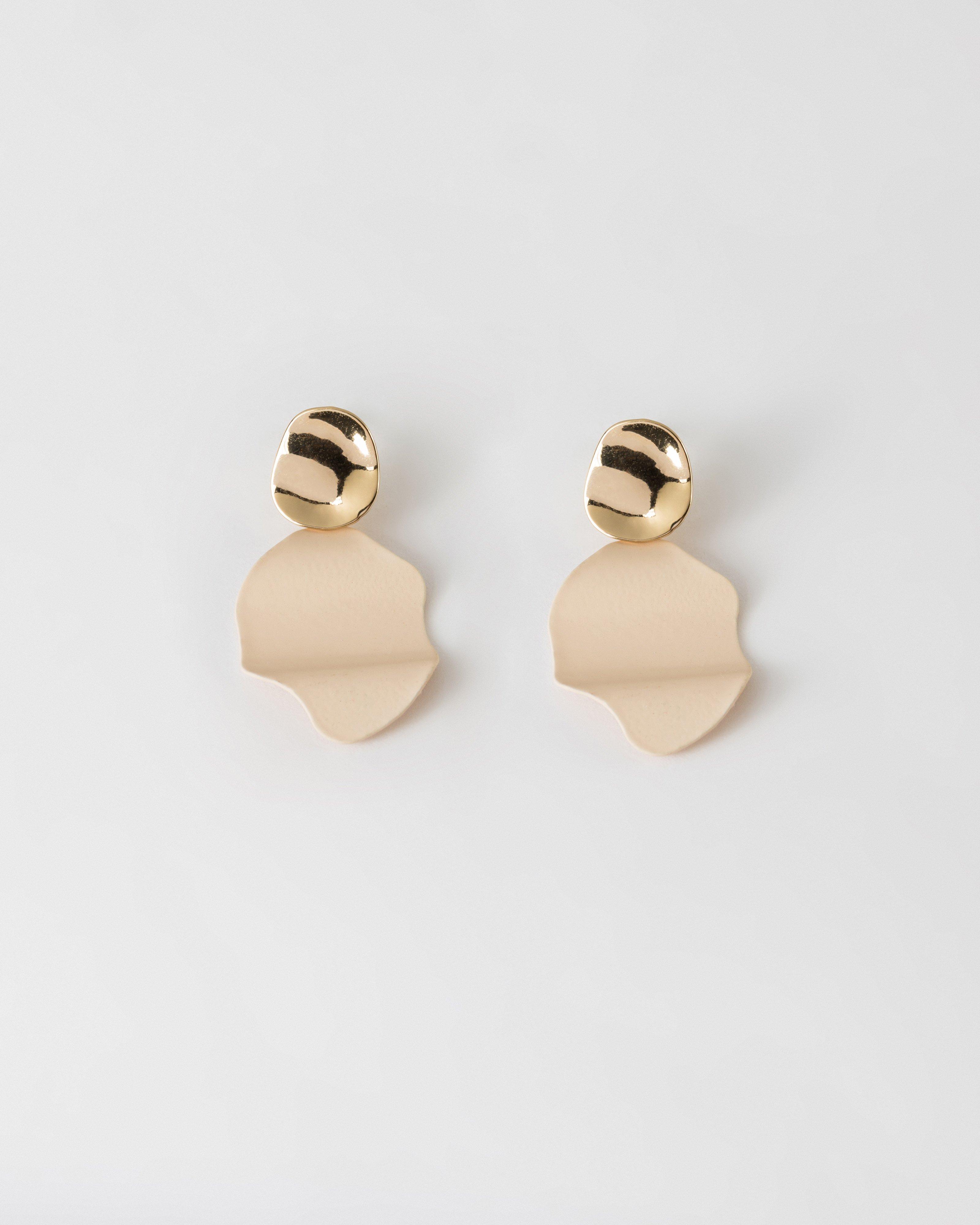 Folded Epoxy Double Disk Drop Earrings -  Stone