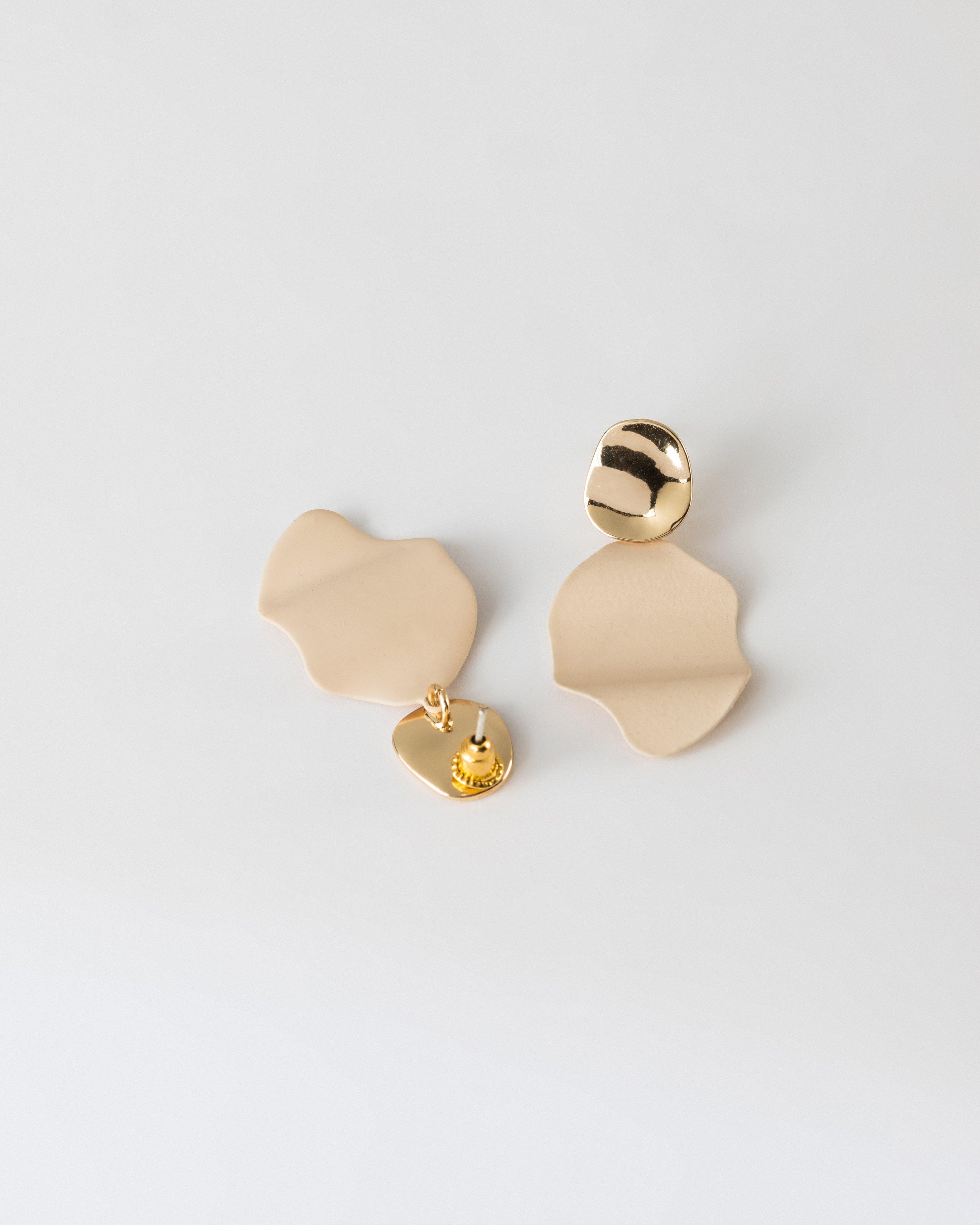 Folded Epoxy Double Disk Drop Earrings -  Stone