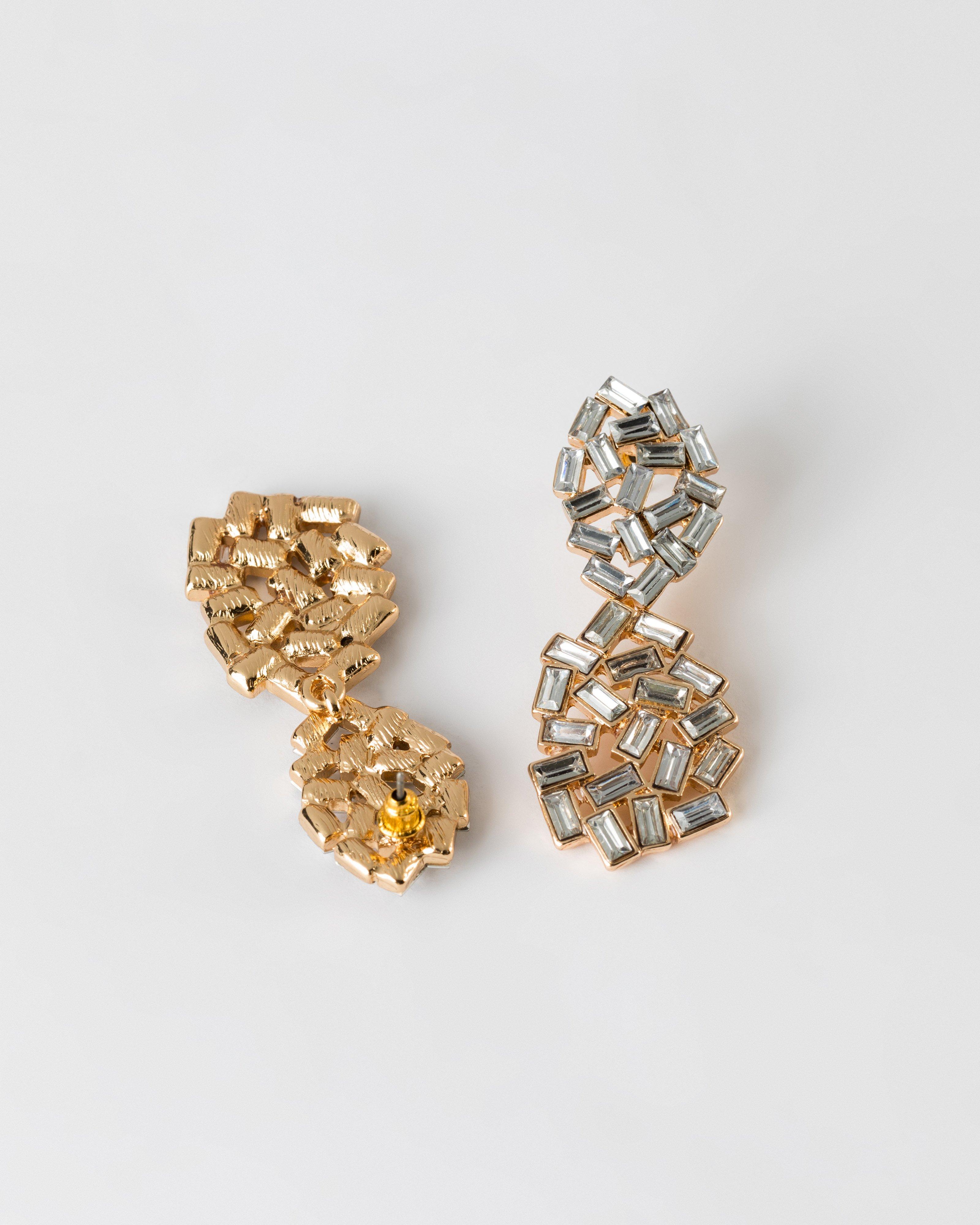 Clustered Baguette Stone Double Drop Earrings -  Camo